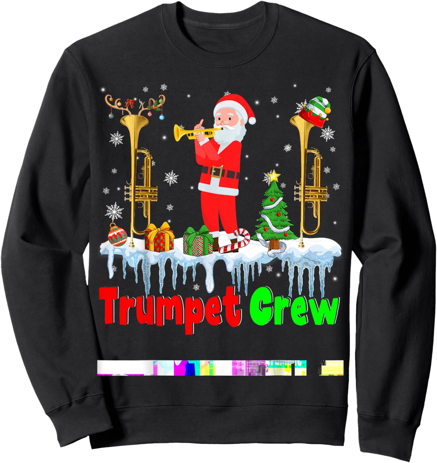 Trumpet Crew Santa Playing Trumpet Musical Instruments Sweatshirt - Sweatshirt | Black