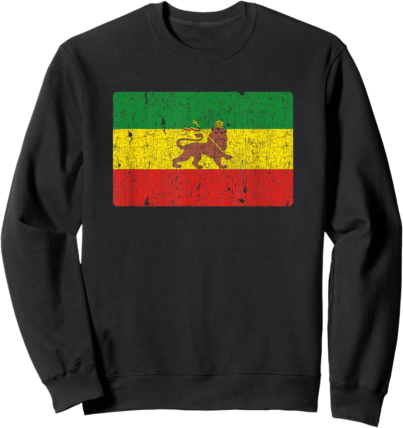 Vintage Rastafari Ethiopian Lion Ethiopia Rasta Pride Flag Sweatshirt - Sweatshirt | Black