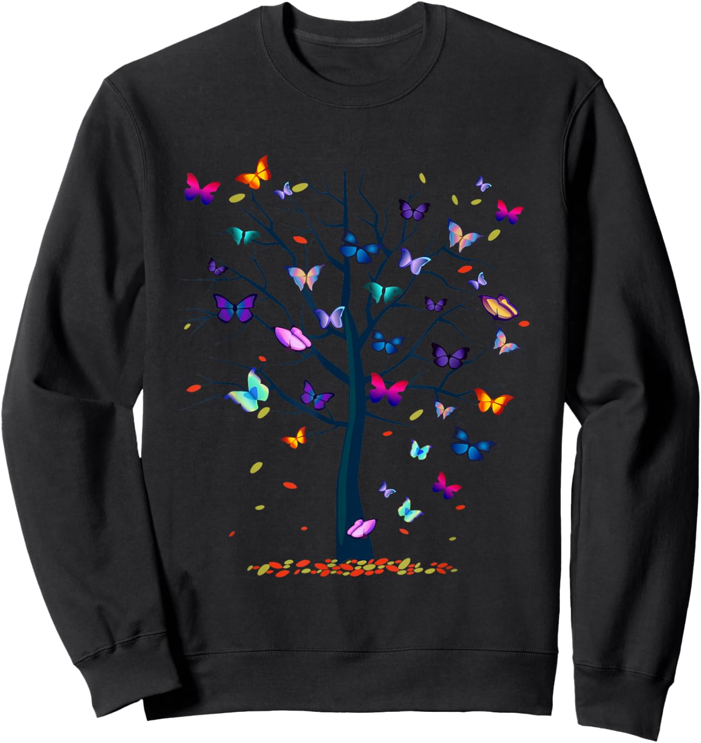 A & E C Butterfly Tree Beautiful Women's Black Butterfly Graphic Sweatshirt - Sweatshirt | Black