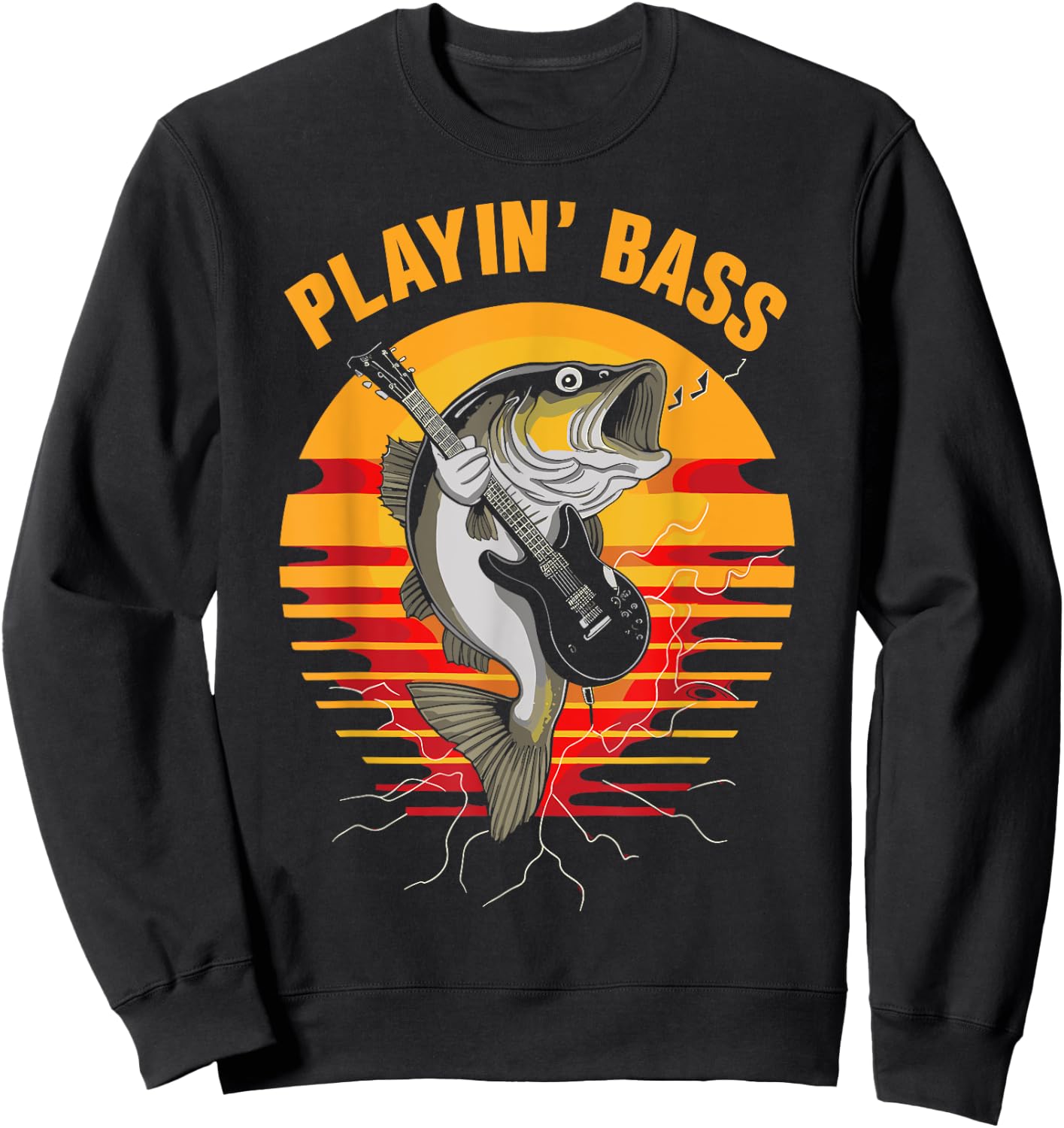 Playin' Bass - Fun Fishing Guitar and Music Retro Sweatshirt - Sweatshirt | Black