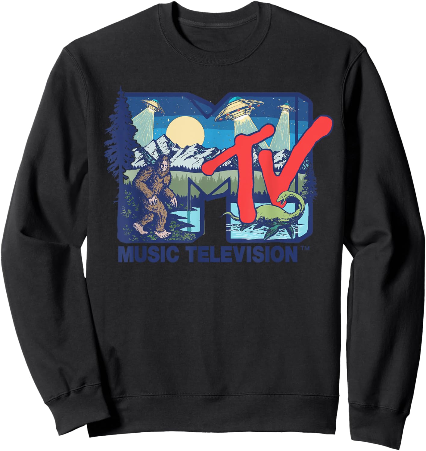 Mademark x MTV - Cryptid MTV Logo Featuring Bigfoot, UFO, Aliens & Nessie Sweatshirt - Sweatshirt | Black