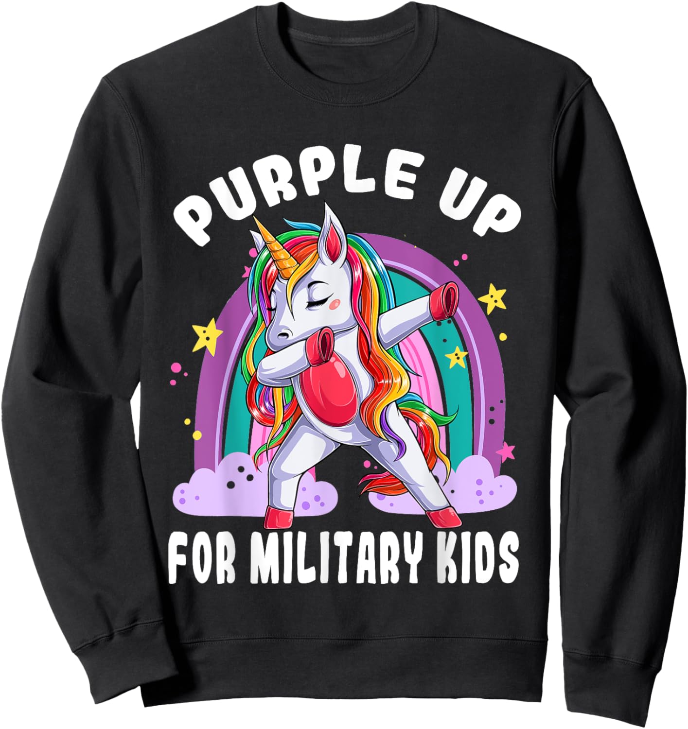 Awareness Month Purple Up Military Child Purple-Up Unicorn Sweatshirt - Sweatshirt | Black