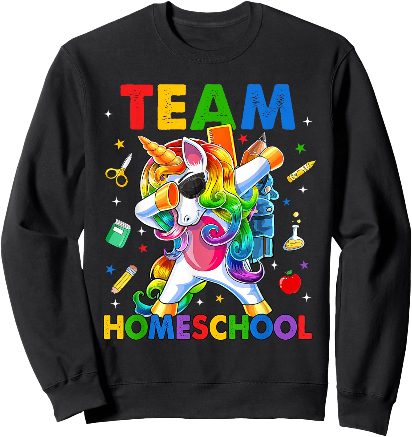 Team Homeschool Squad Dabbing Unicorn Back To School Kids Sweatshirt - Sweatshirt | Black