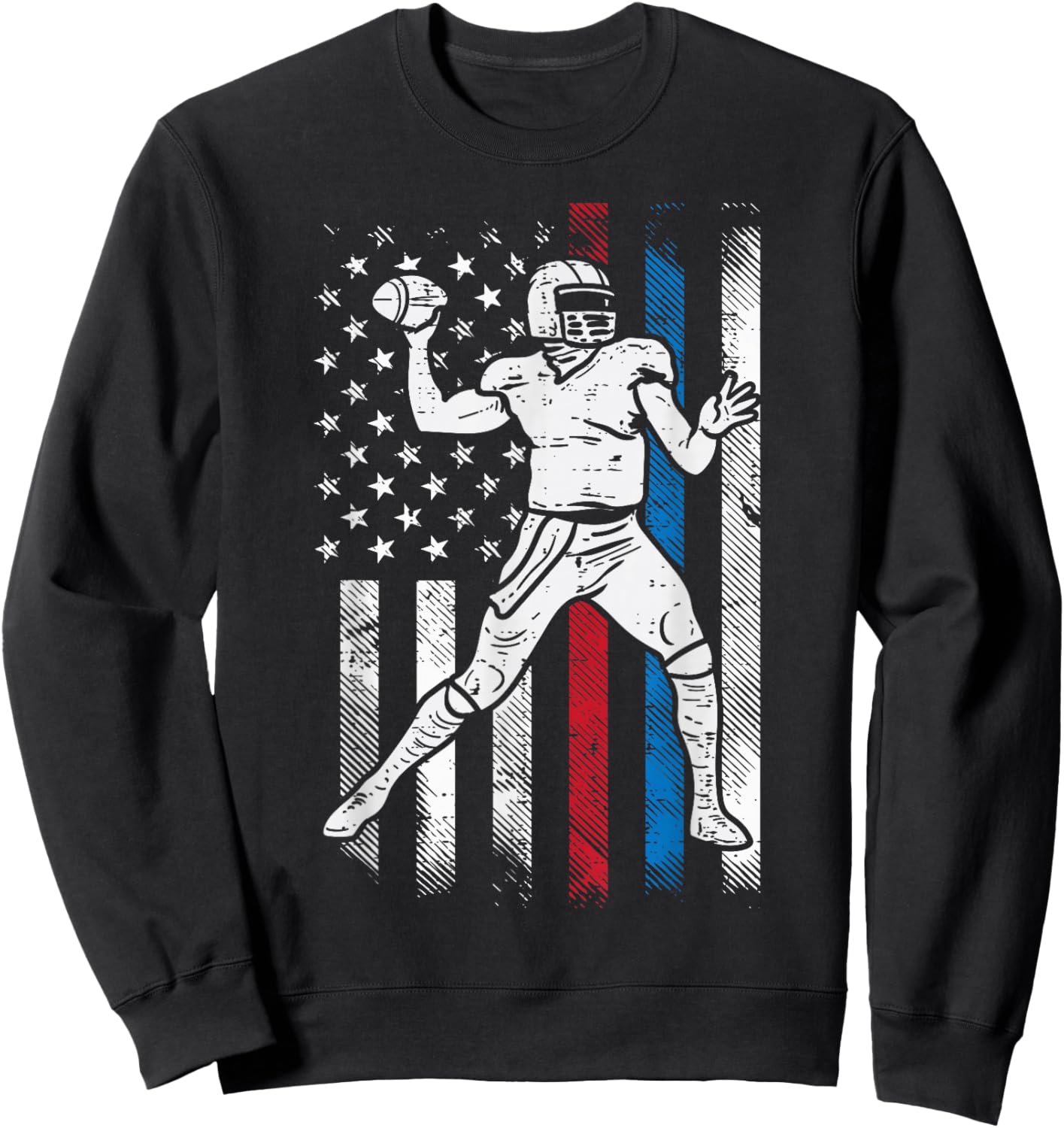 American Football Player US Flag Patriotic Men Women Kids Sweatshirt - Sweatshirt | Black
