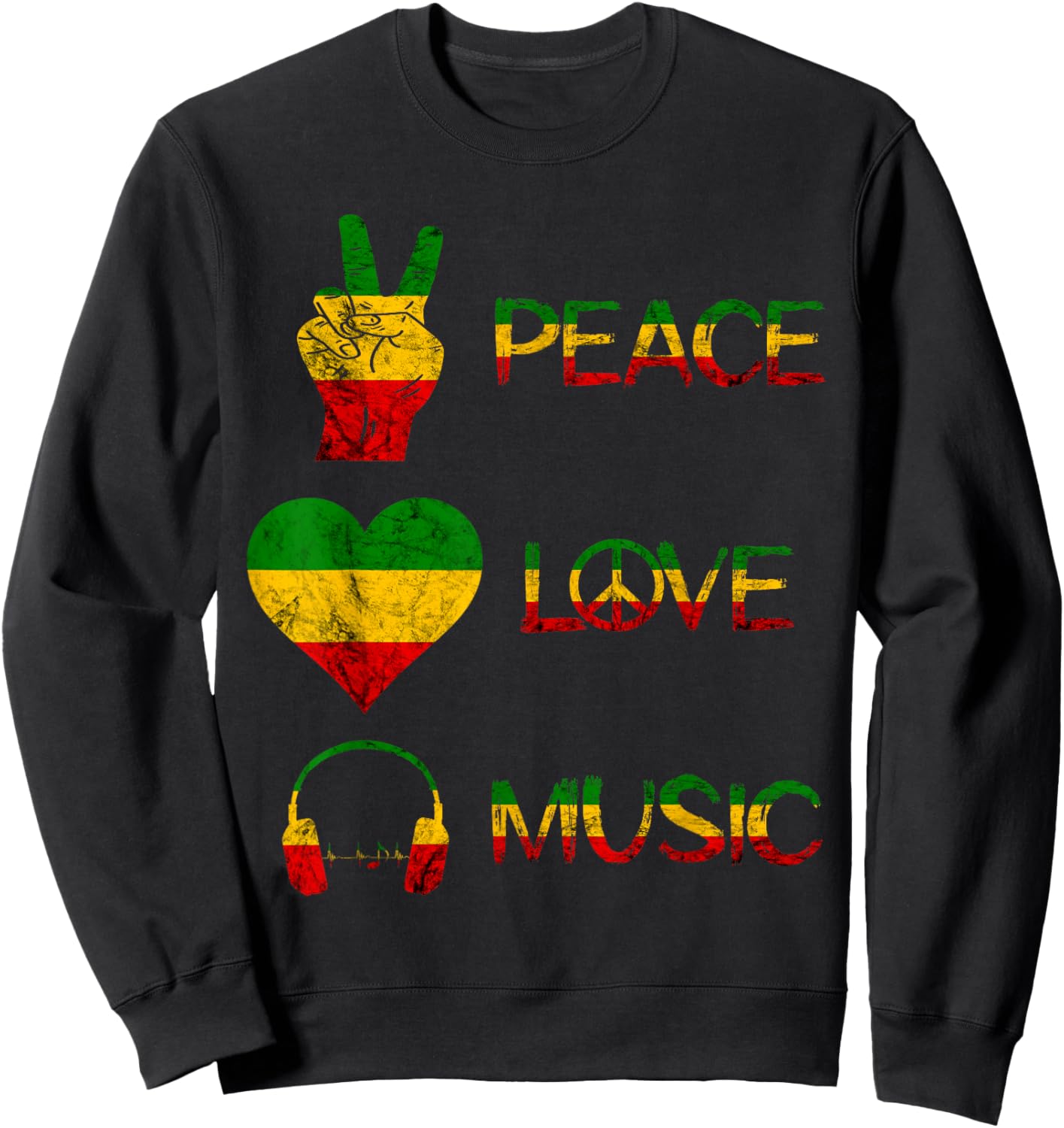 Love Peace Music Rasta Reggae Rastafari Roots Reggae Pride Sweatshirt - Sweatshirt | Black