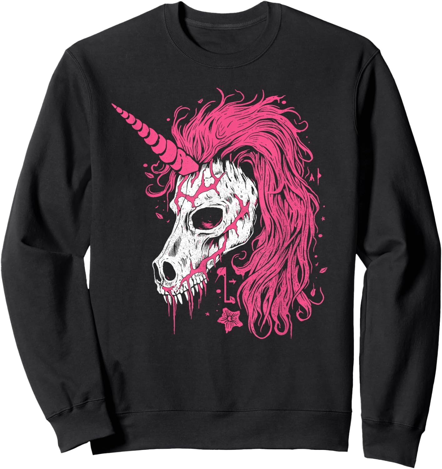 Awesome Unicorn Skeleton Skull Gothic Spooky Pink Halloween Sweatshirt - Sweatshirt | Black