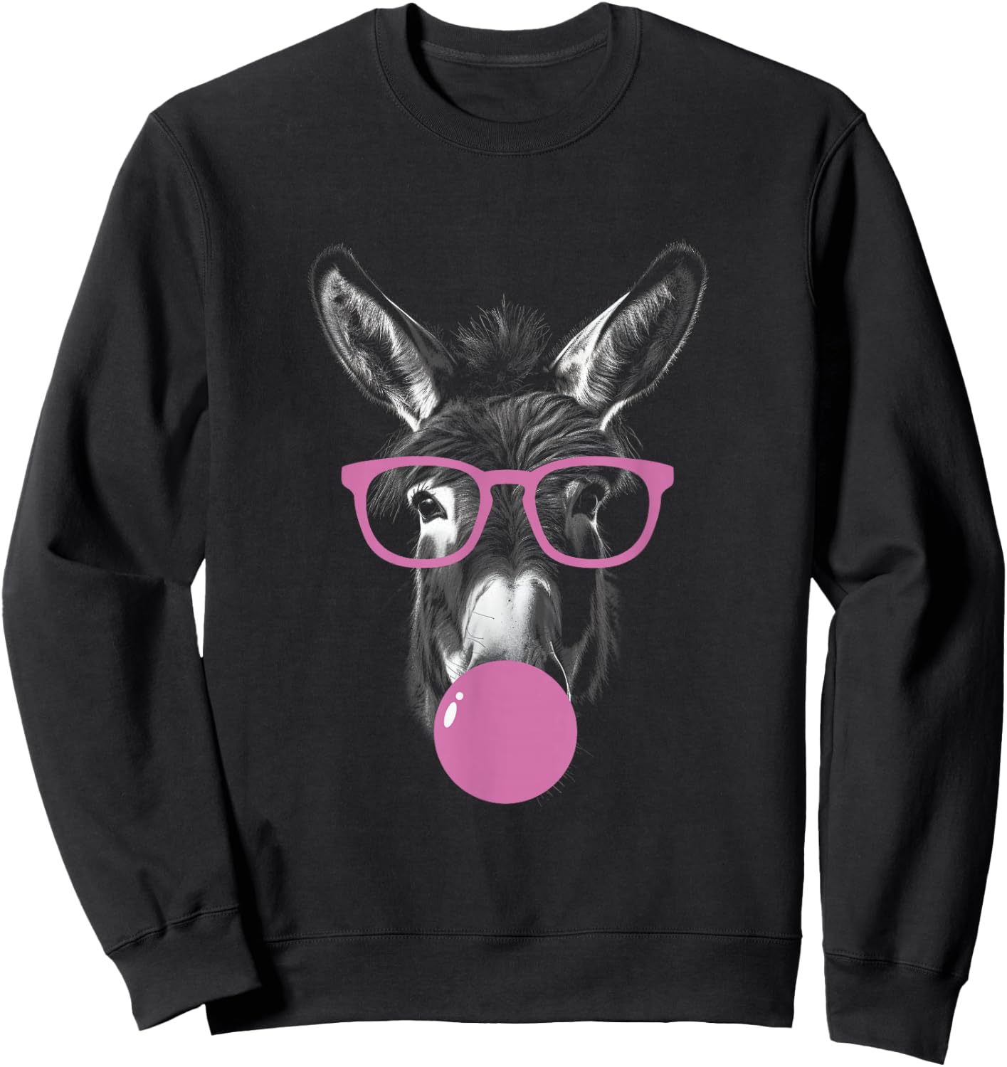 Cool Donkey Face Eating Gum And Makes A Bubble Cute Donkey Sweatshirt - Sweatshirt | Black