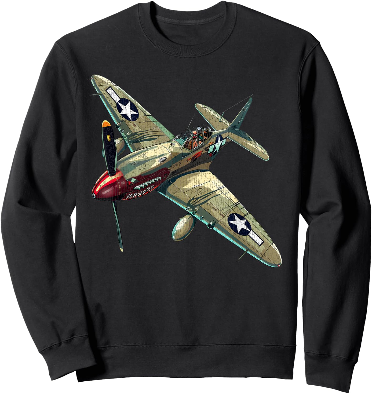 Military F&L Design Co. WW2 Warbirds P40 Warhawk Plane Aircraft Aviation Hobbyist , Small, Black Sweatshirt - Sweatshirt | Black