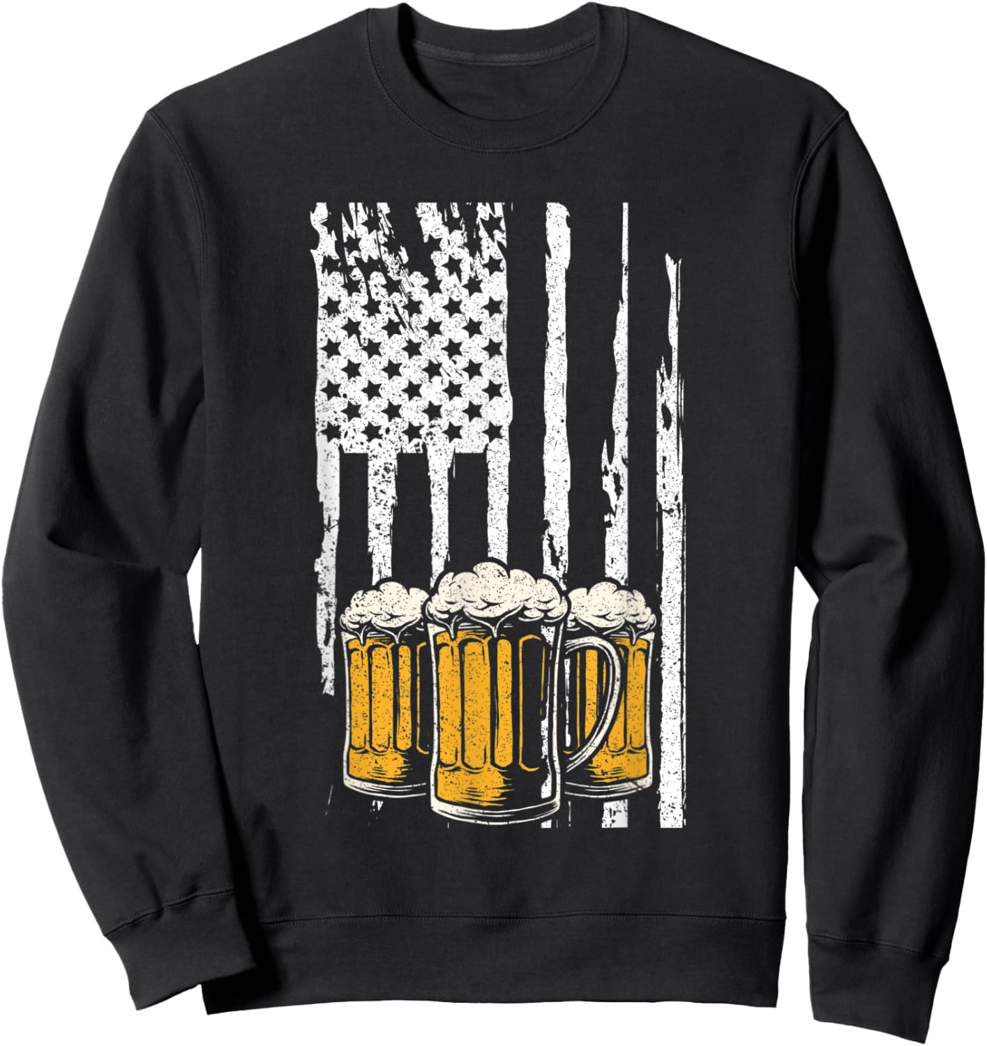 Vintage US Flag Patriotic American Drinking Beer Lovers Women Men Sweatshirt - Sweatshirt | Black