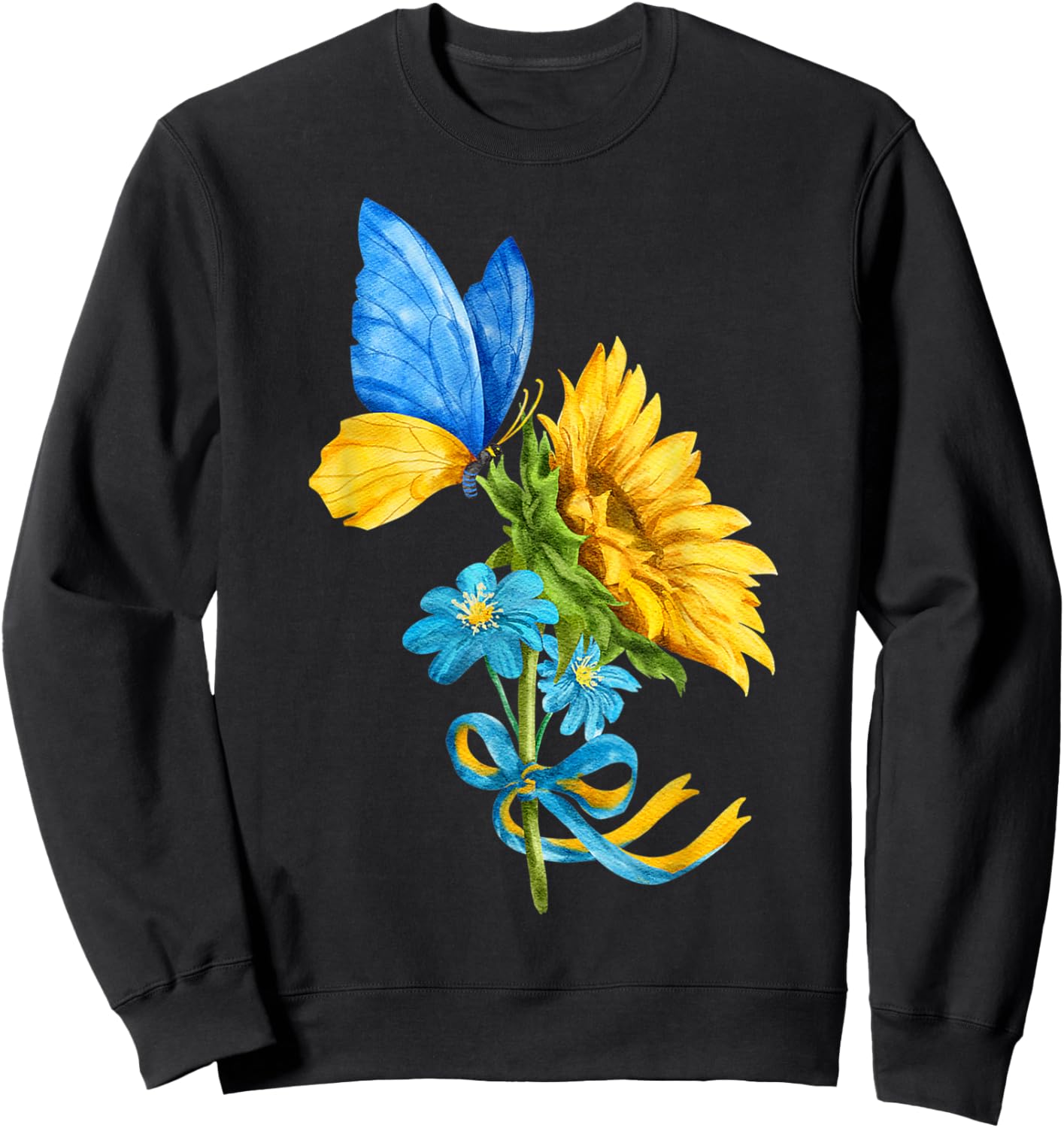 Sunflower Ukraine Flag Butterfly Shirt Ukrainian Flag Sweatshirt - Sweatshirt | Black