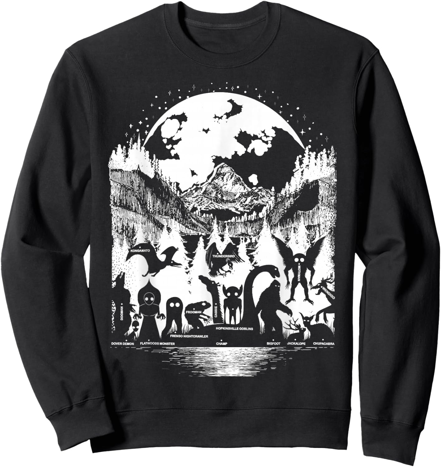 Cryptid Monsters Bigfoot Mothman Dogman Moon Cryptozoology Sweatshirt - Sweatshirt | Black