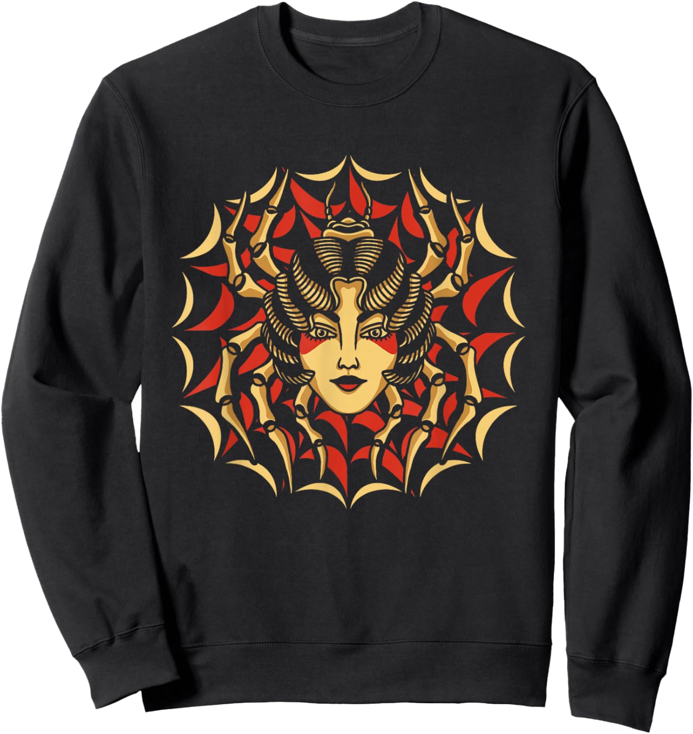 Spider Geisha American Traditional Tattoo Inked Old School Sweatshirt - Sweatshirt | Black