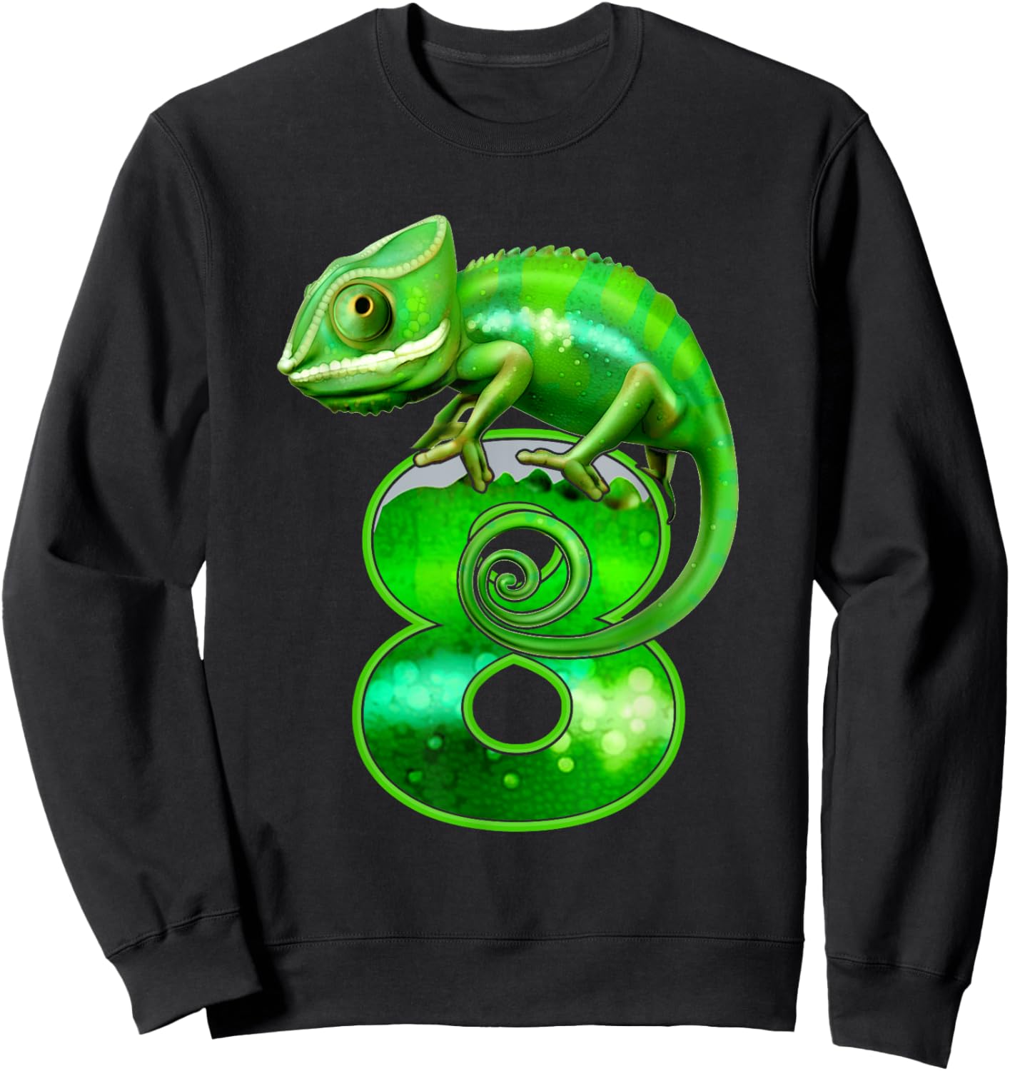 Kids 8 Years Old Lizard 8th Birthday Party Chameleon Sweatshirt - Sweatshirt | Black