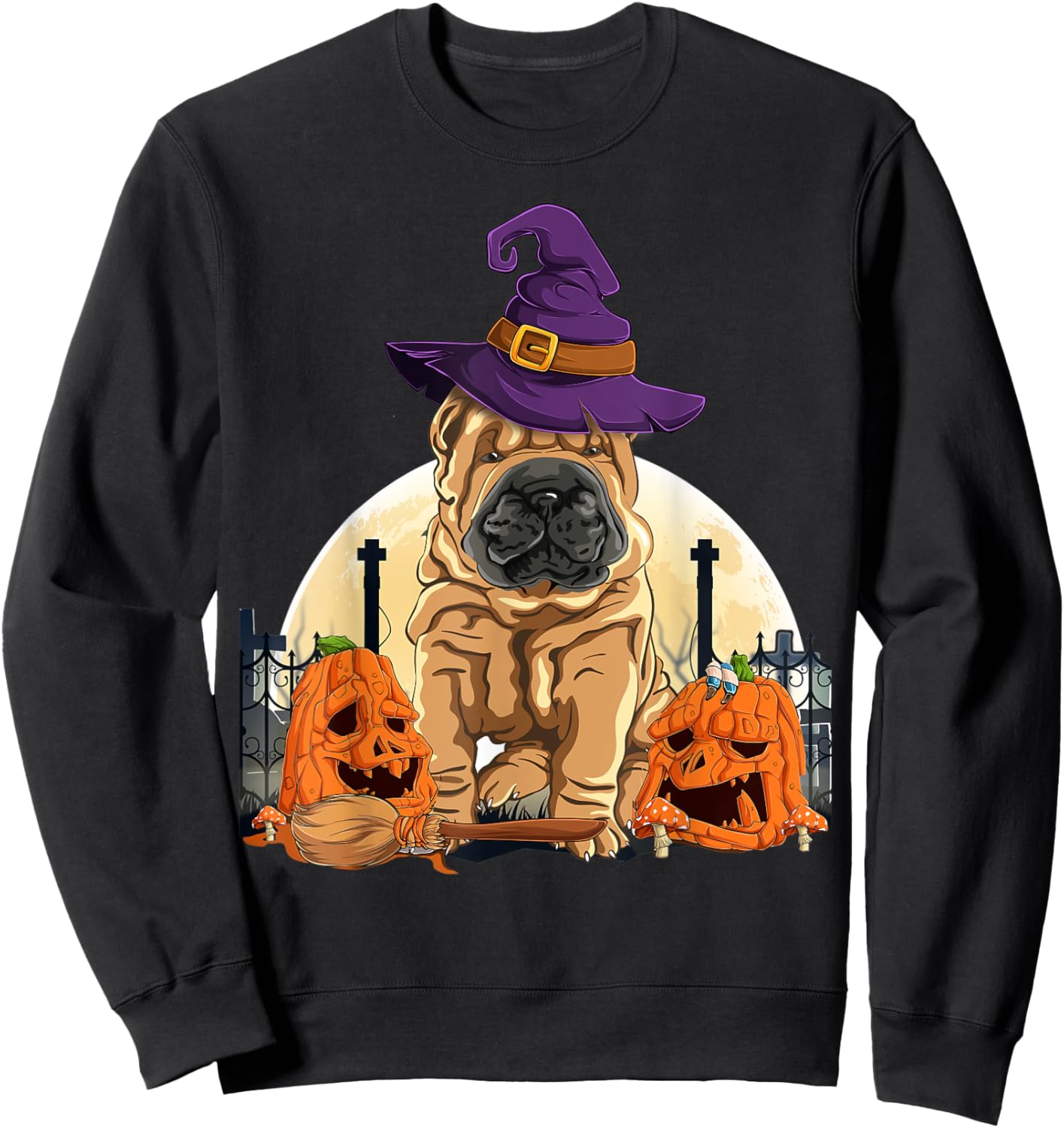 Shar-Pei Halloween Pumpkin & Moon For Dog Lover Shar Pei Sweatshirt - Sweatshirt | Black
