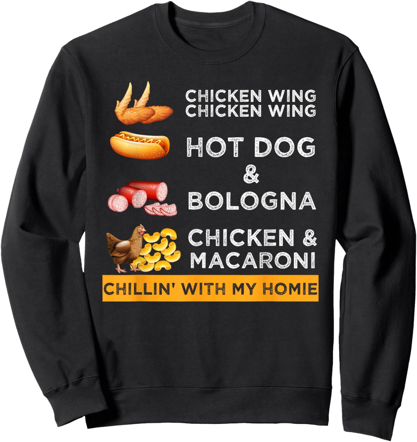 Chicken Wing Chicken Wing Hotdog and Bologna Funny Sweatshirt - Sweatshirt | Black