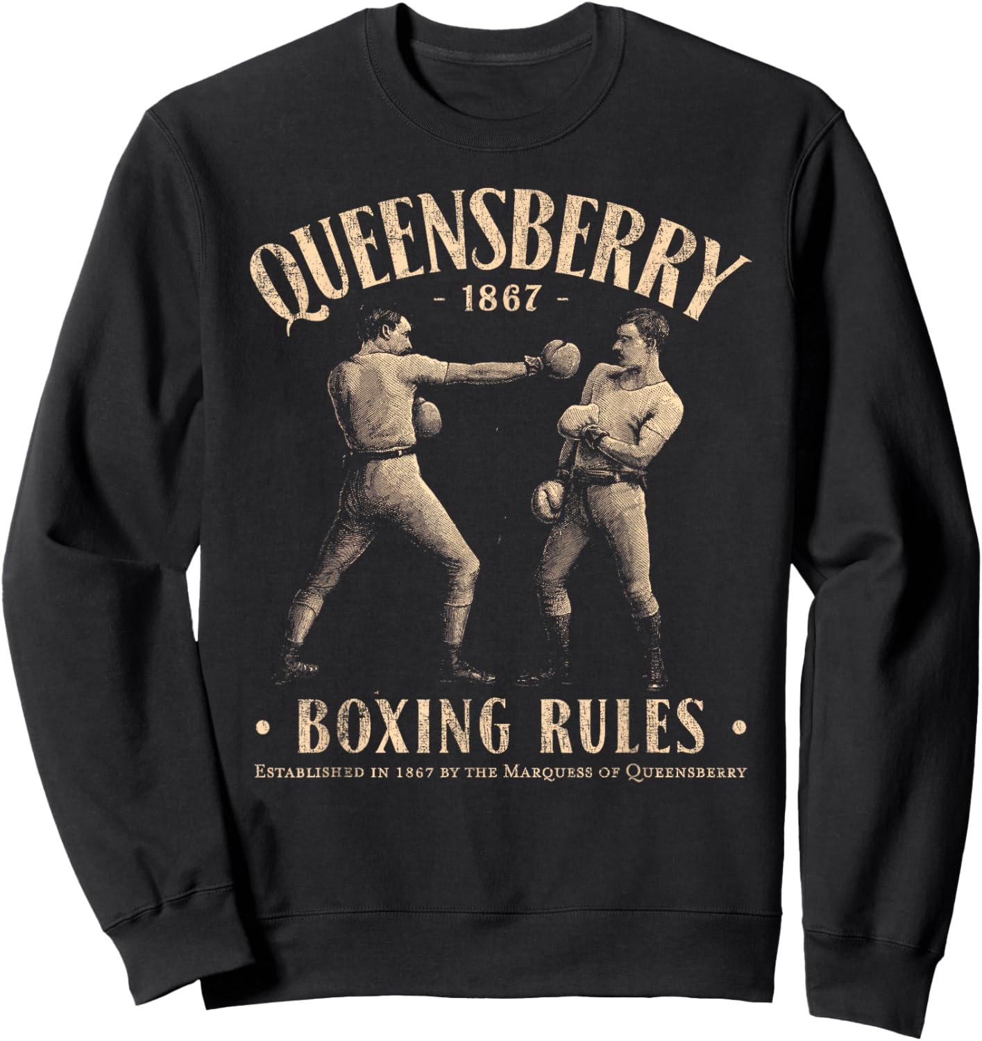 Queensberry Boxing Rules: Vintage Distressed Boxing Sweatshirt - Sweatshirt | Black