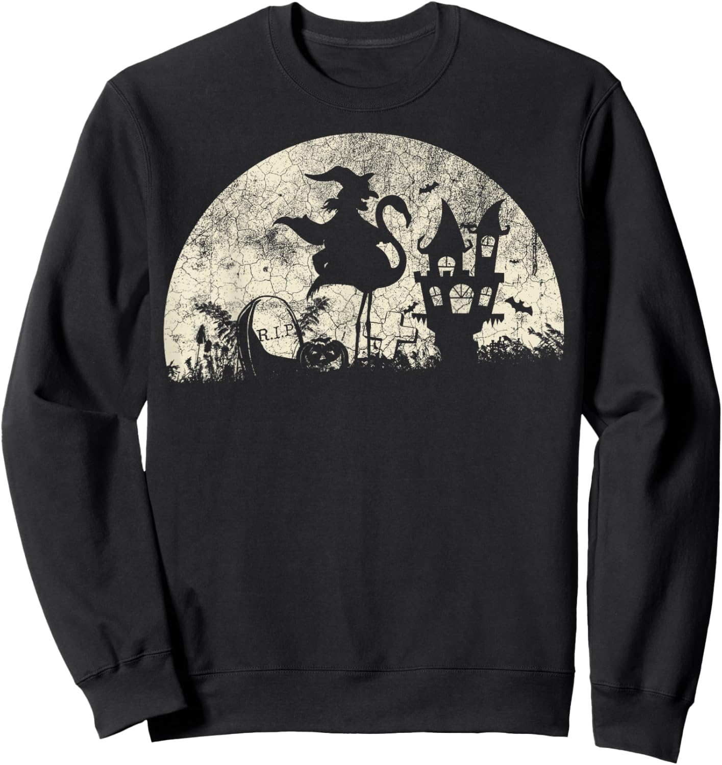 Halloween Witch on Flamingo - Funny Trick or Treat Costume Sweatshirt - Sweatshirt | Black
