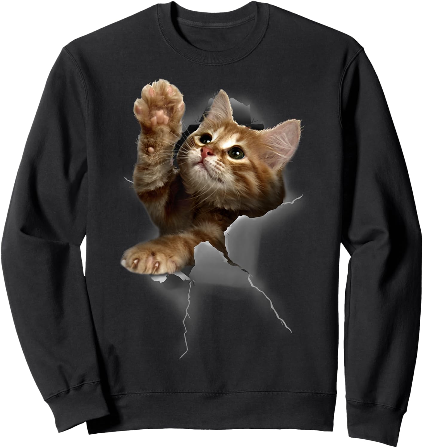 Lovely Kitten Cracked Wall Cats Shirt Gifts Sweatshirt - Sweatshirt | Black