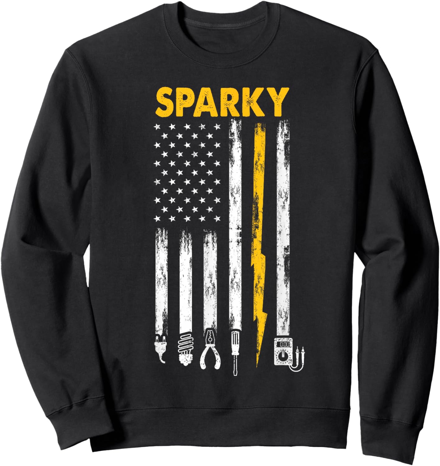 Electrician US Flag Sparky Tools Sweatshirt - Sweatshirt | Black