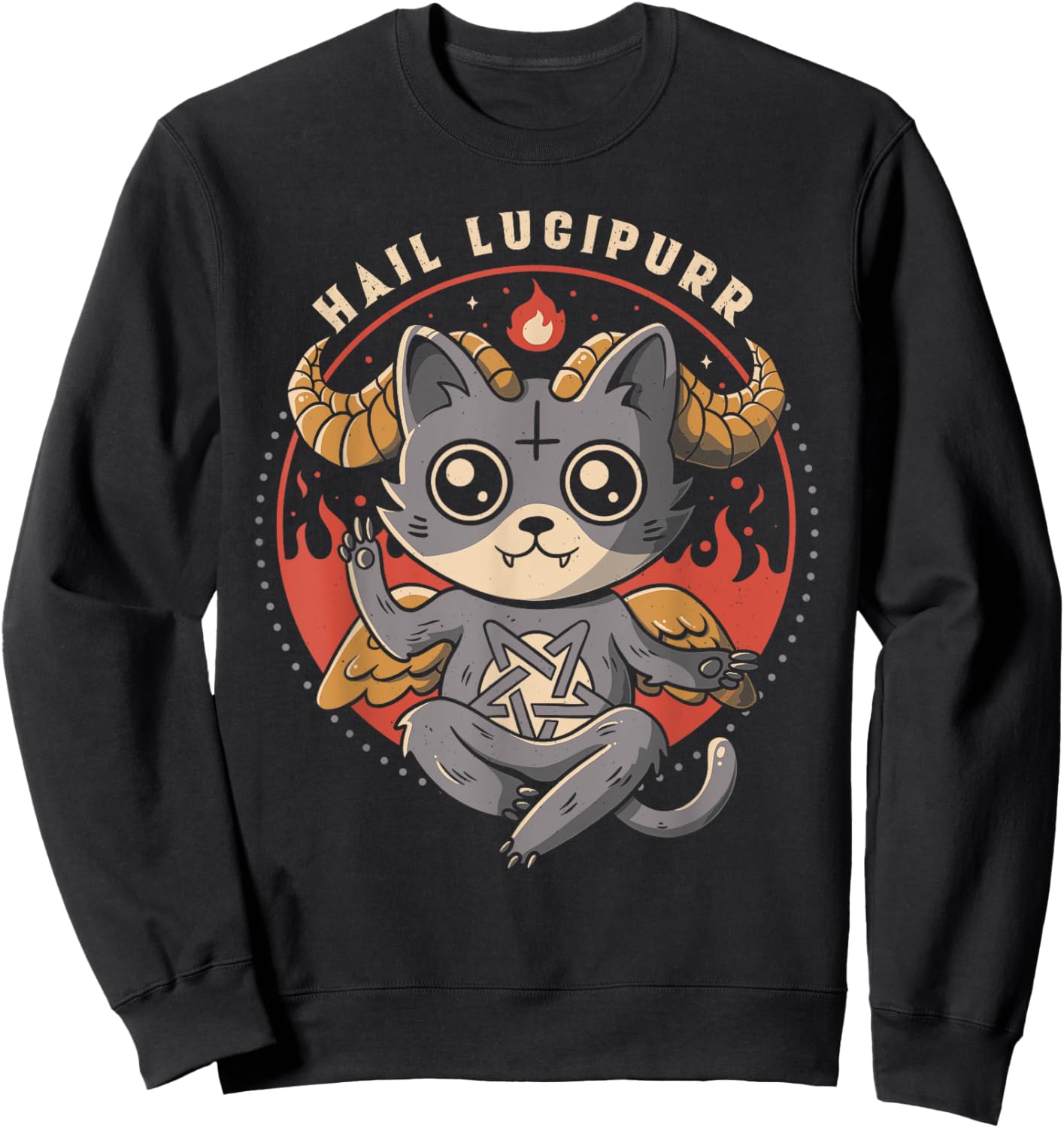 Hail Lucipurr Devil Cat Lover Pentagram Satan Cute Baphomet Women Sweatshirt - Sweatshirt | Black