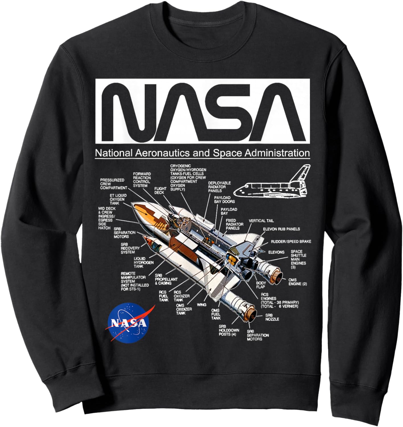 NASA Space Shuttle Schematic Diagram Worm Logo Sweatshirt - Sweatshirt | Black
