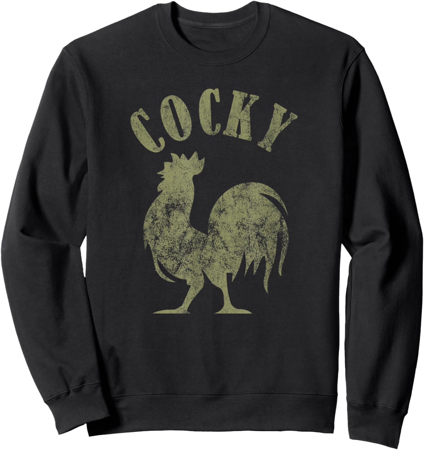 Funny Vintage Retro Distressed Cocky Rooster Lover Men Sweatshirt - Sweatshirt | Black
