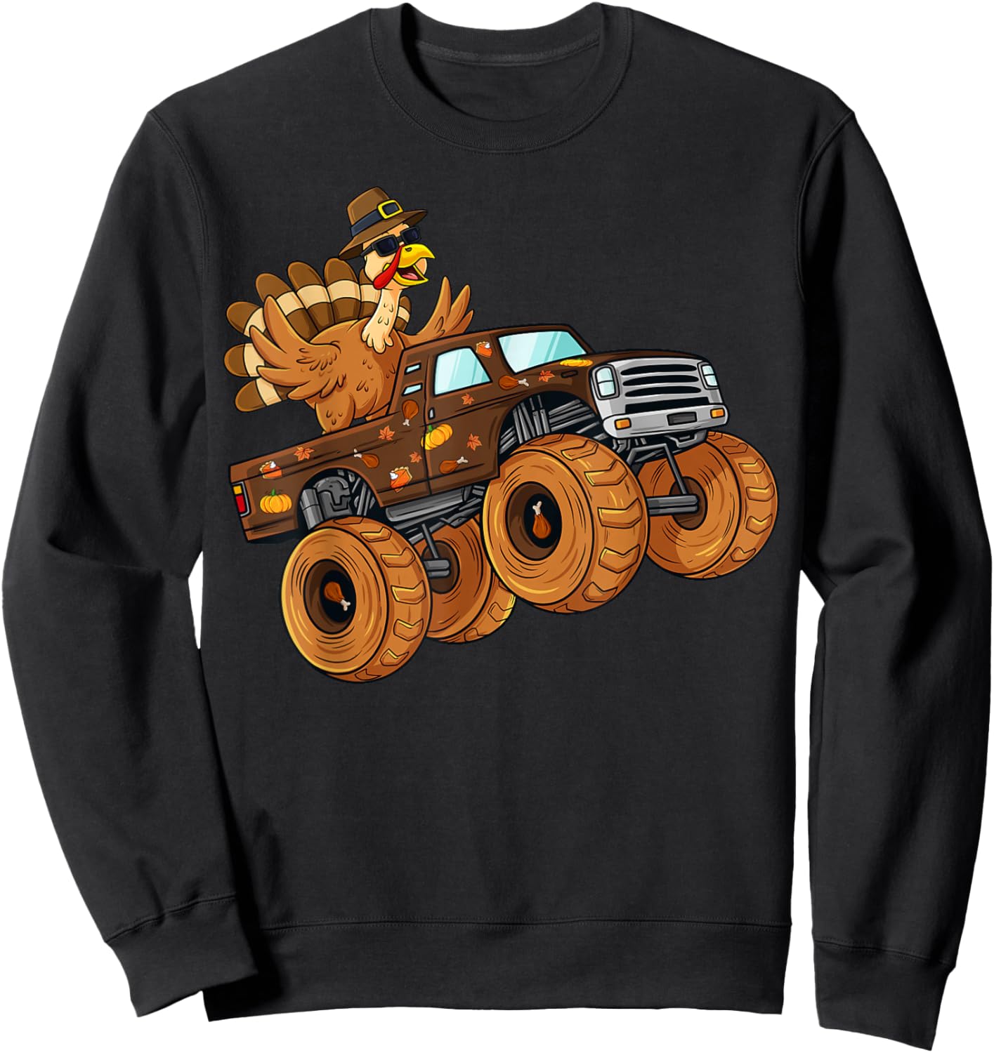 Thanksgiving Turkey Riding Monster Truck Boys Kids Sweatshirt - Sweatshirt | Black