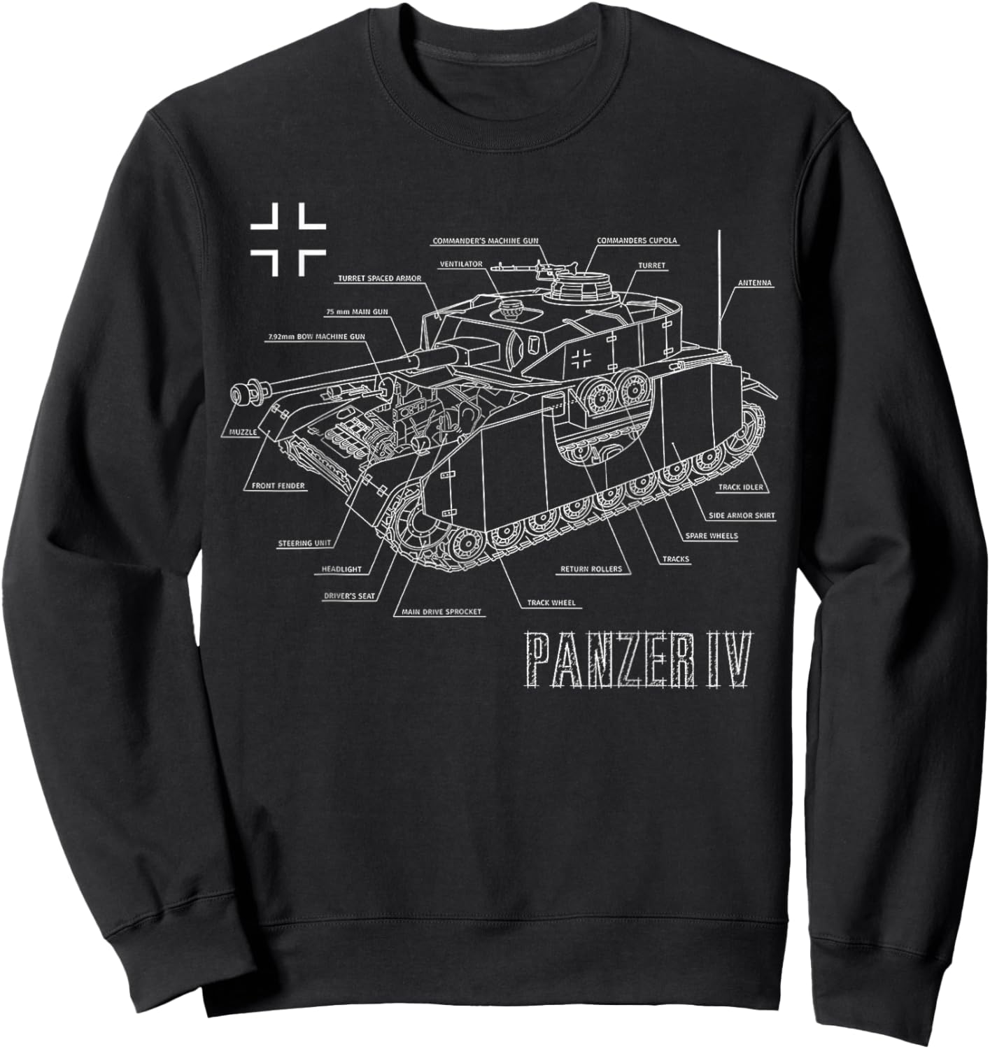World War 2 German Tank Panzer IV Engineering Blueprint Sweatshirt - Sweatshirt | Black