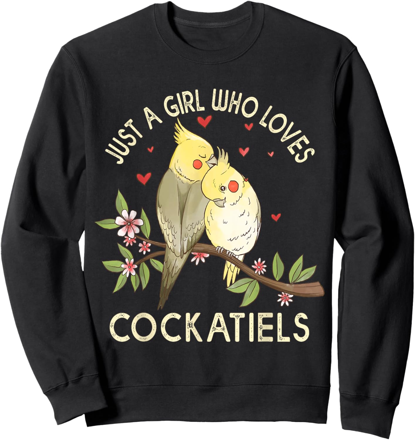 Cockatiels Love Birds Couple Valentines Day Cute Parrot Birb Sweatshirt - Sweatshirt | Black