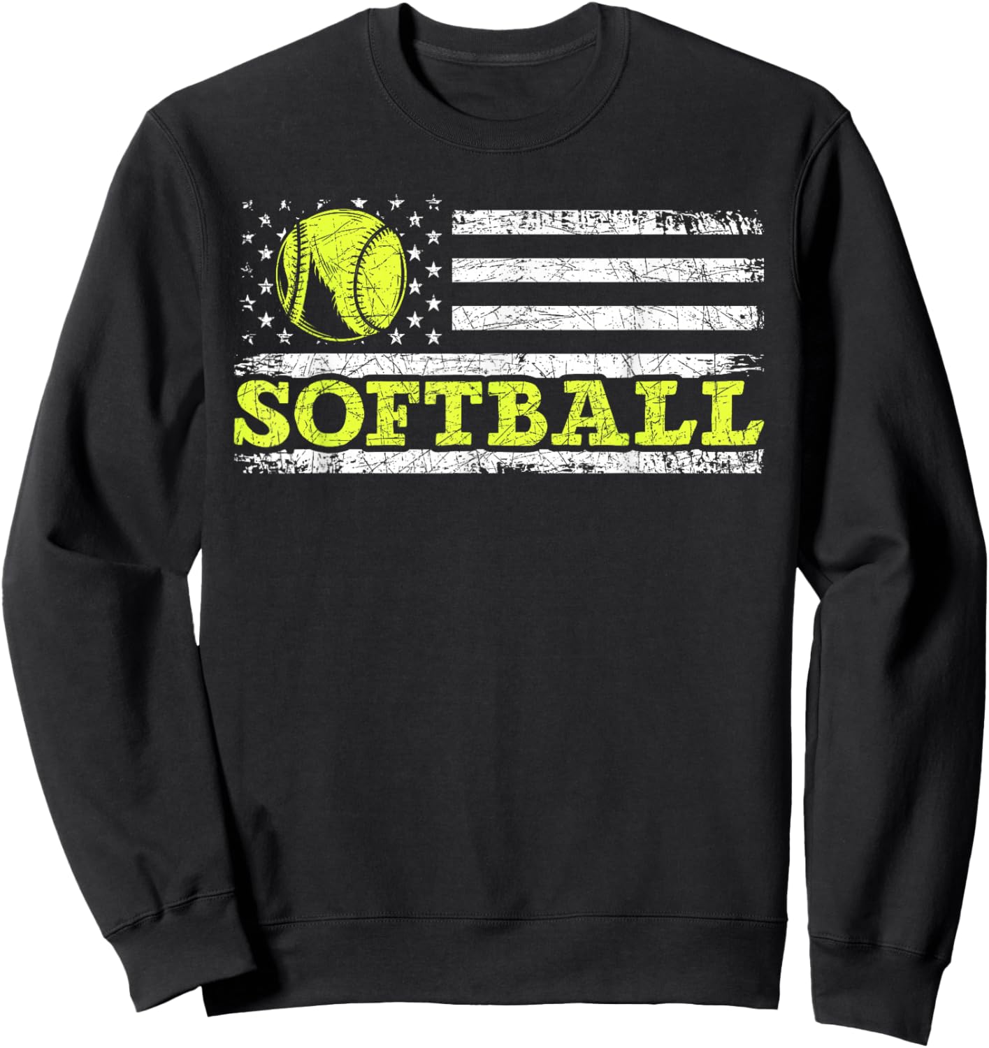 USA Flag Patriotic Softball Player American Sport Softball Sweatshirt - Sweatshirt | Black