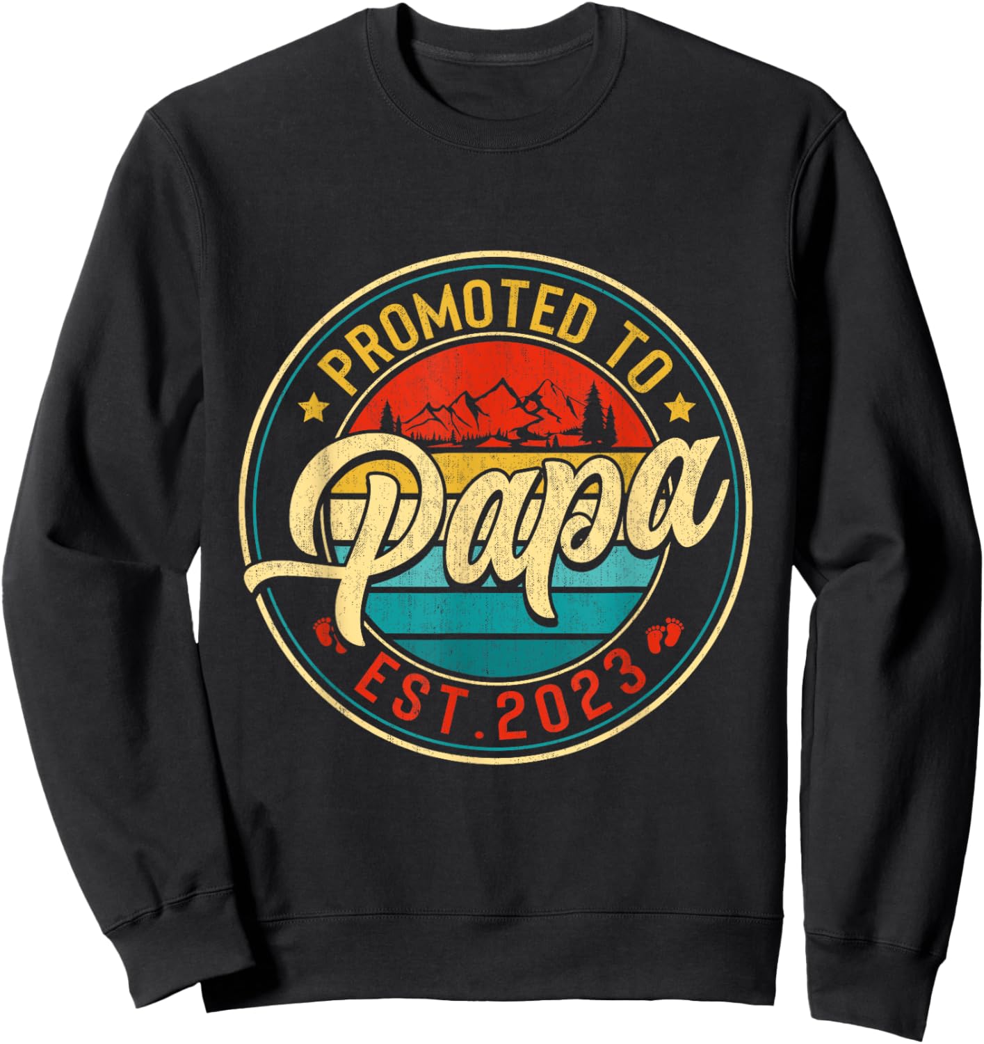 Retro Vintage Promoted To Papa Est 2023 Men Family Sweatshirt - Sweatshirt | Black