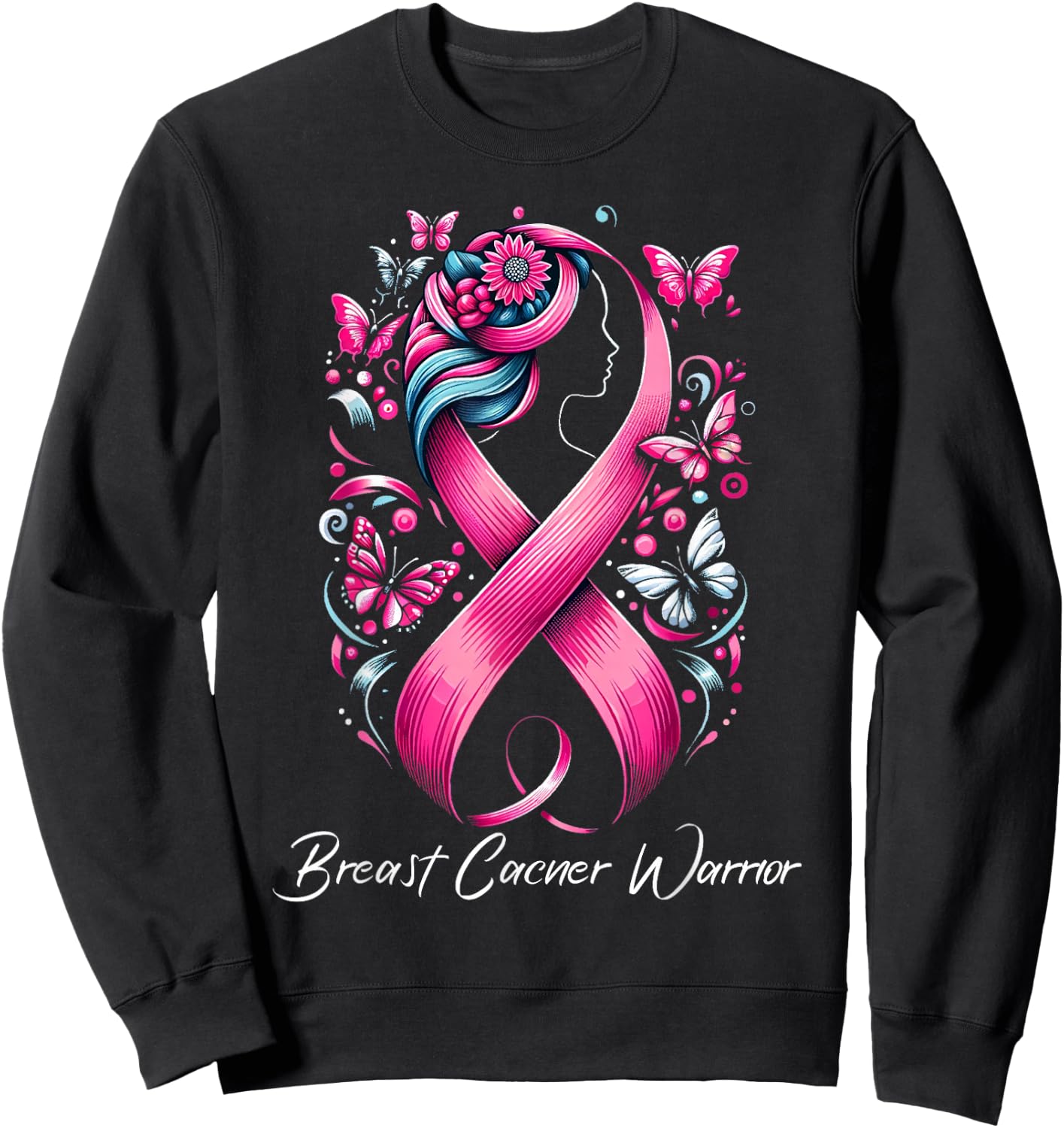 Faith Hope Love Ribbon Breast Cancer Awareness Warrior Pink Sweatshirt - Sweatshirt | Black