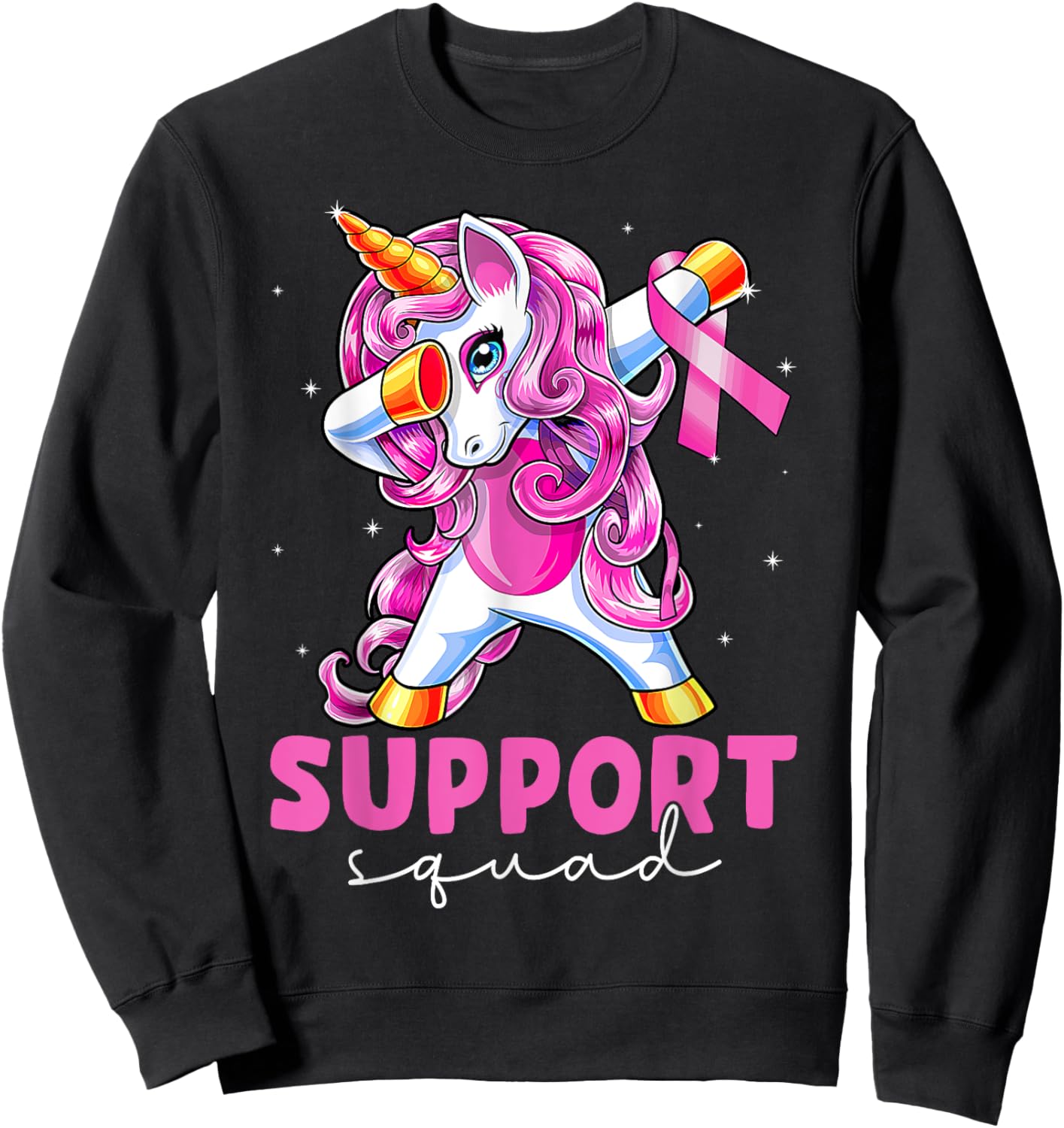 Support Squad Breast Cancer Awareness Pink Unicorn Kids Sweatshirt - Sweatshirt | Black