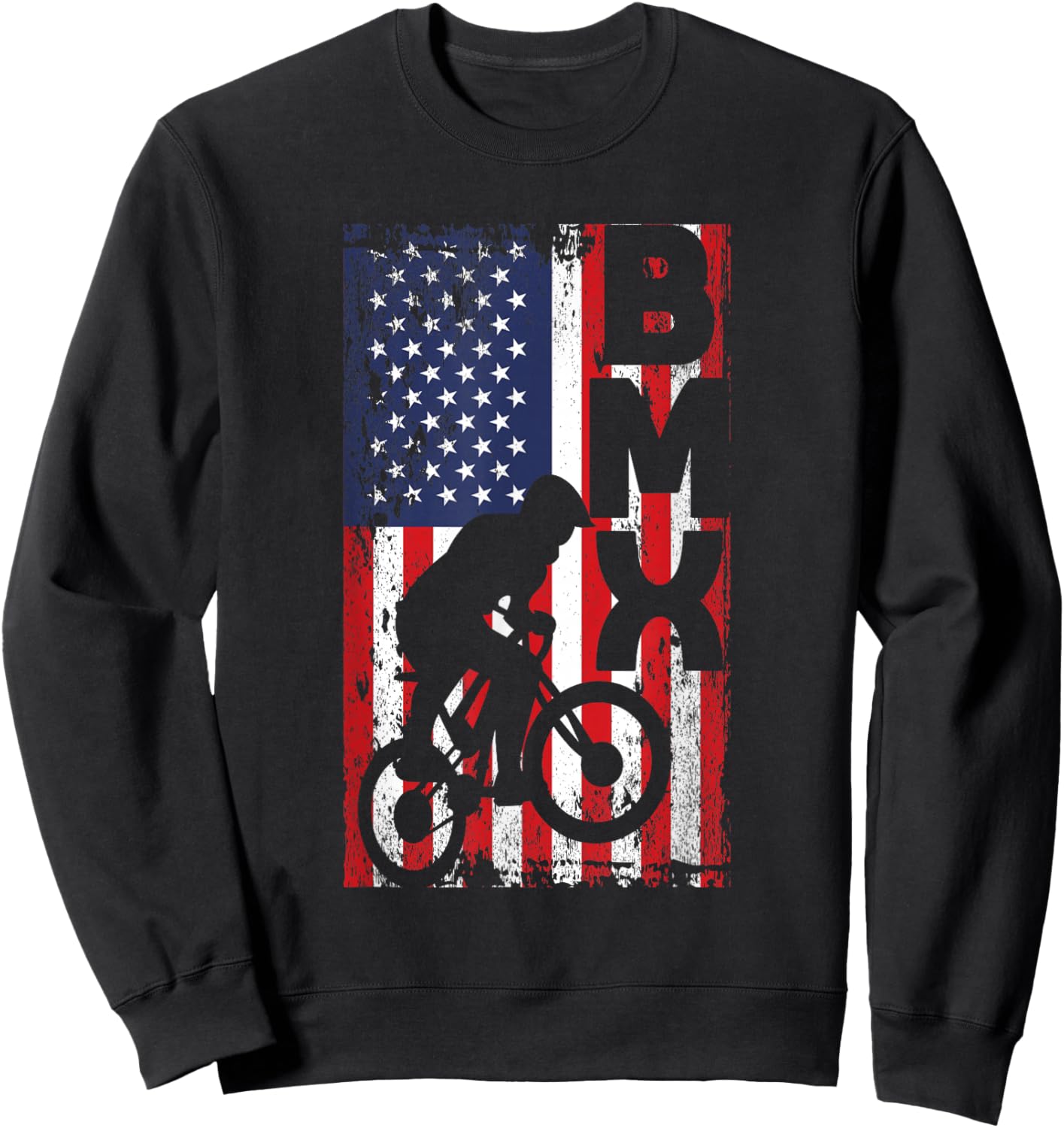 American Flag BMX Racing Extreme Sport Riding Cool Bike Ride Sweatshirt - Sweatshirt | Black