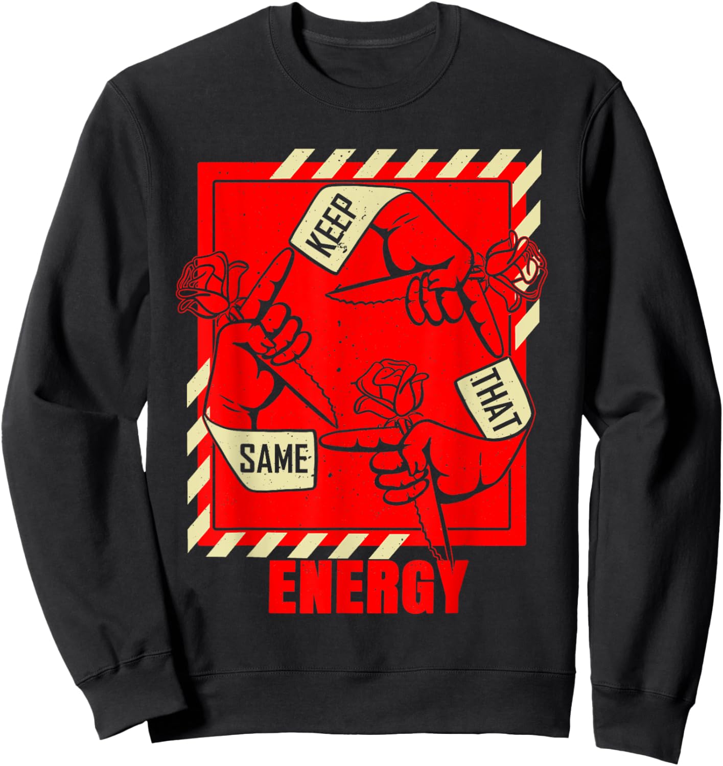 Keep That Same Energy Red Color Graphic Sweatshirt - Sweatshirt | Black
