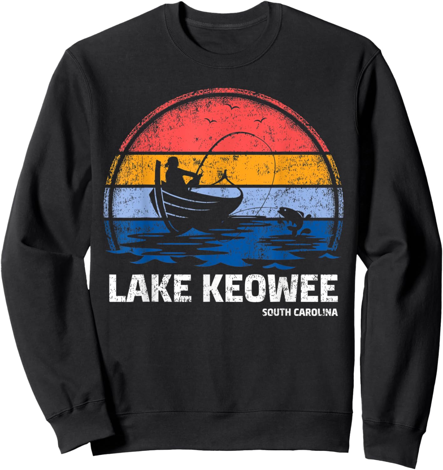 Vintage Retro South Carolina Keowee Lake Summer Fishing Men Women Kids Sweatshirt - Sweatshirt | Black
