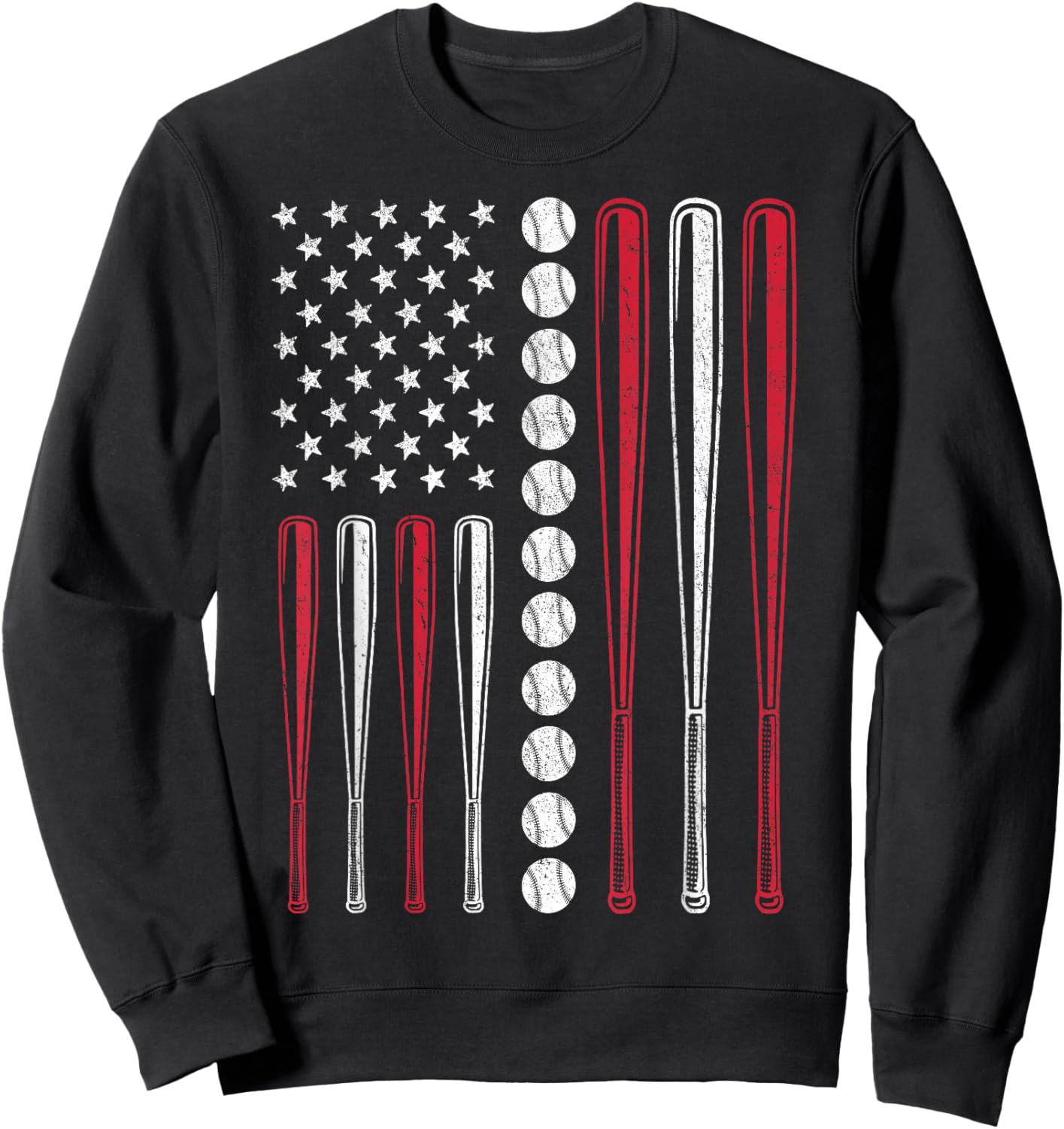 Patriotic Baseball 4th of July Men USA American Flag Boys Sweatshirt - Sweatshirt | Black