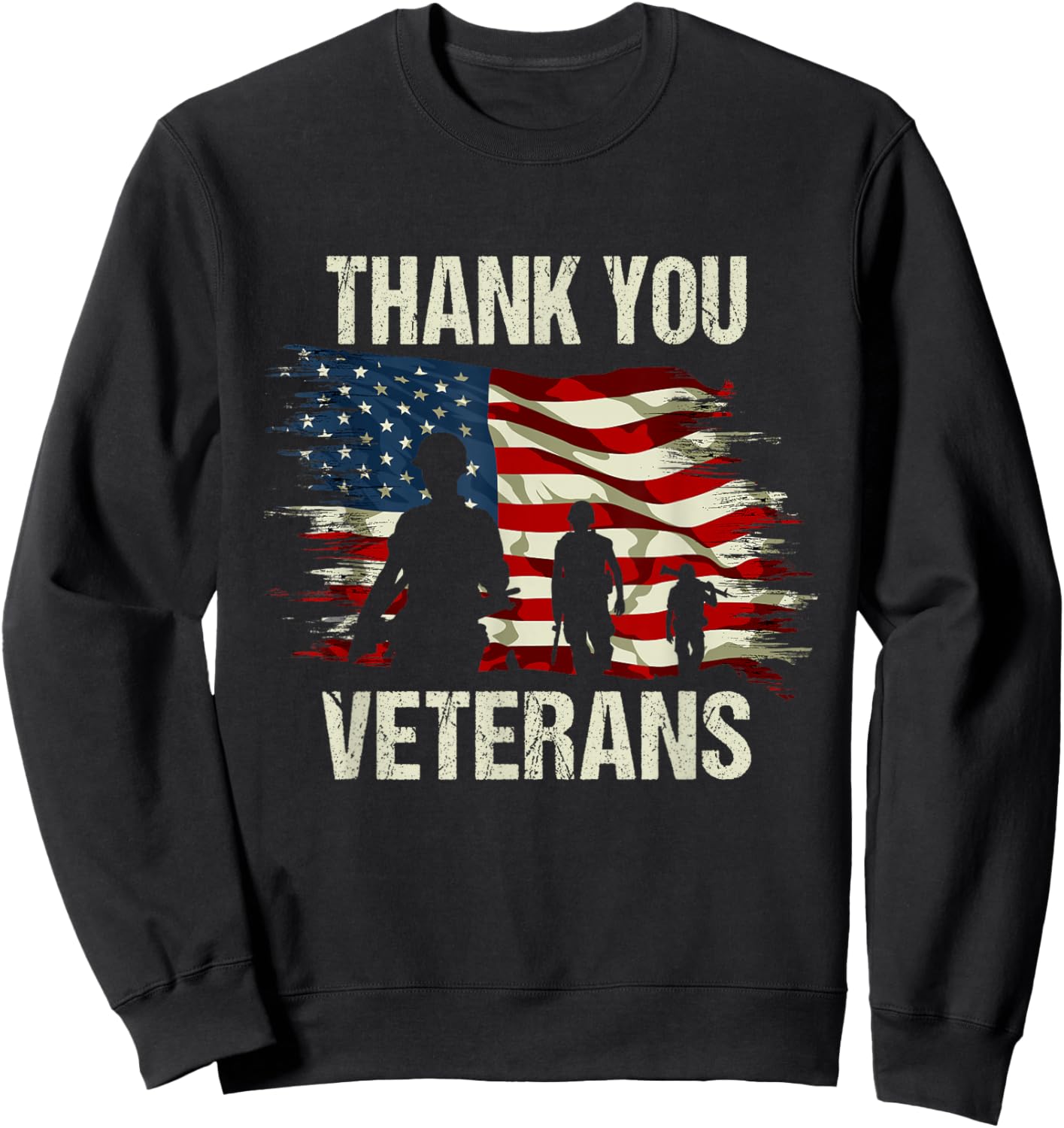 Thank you Veterans Shirt Veteran's Day Adults & Kids Sweatshirt - Sweatshirt | Black