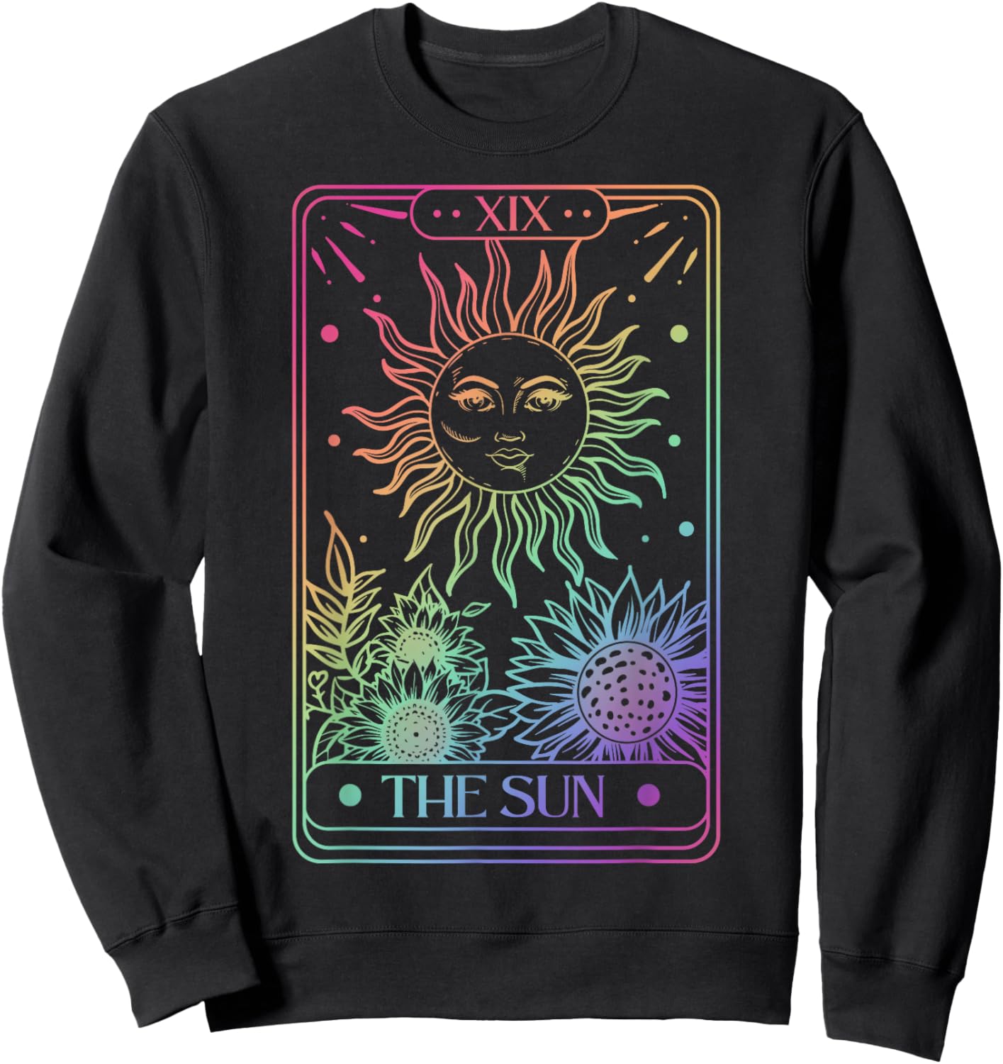 Sun Tarot Card Magic Sunflower Rainbow Design Wildflower Fun Sweatshirt - Sweatshirt | Black