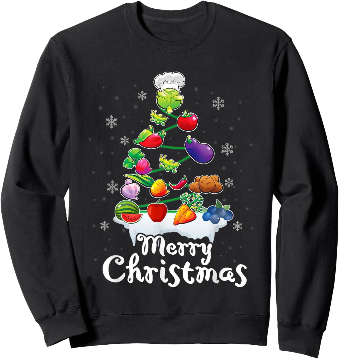 Vegetable Christmas Tree Funny Lunch Lady Pajama Xmas Sweatshirt - Sweatshirt | Black