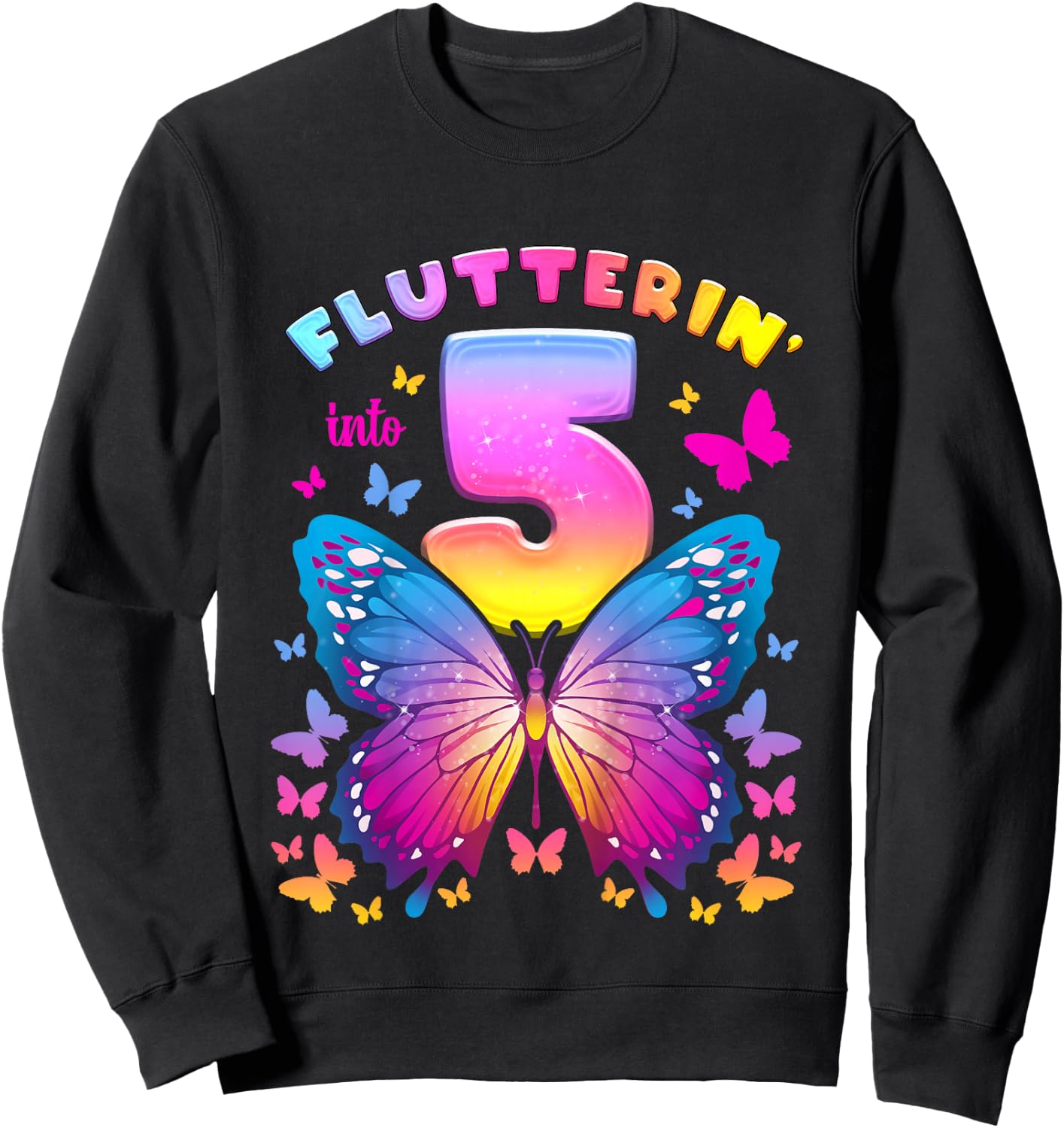 5th Birthday Girl 5 Years Butterfly Number 5 Sweatshirt - Sweatshirt | Black