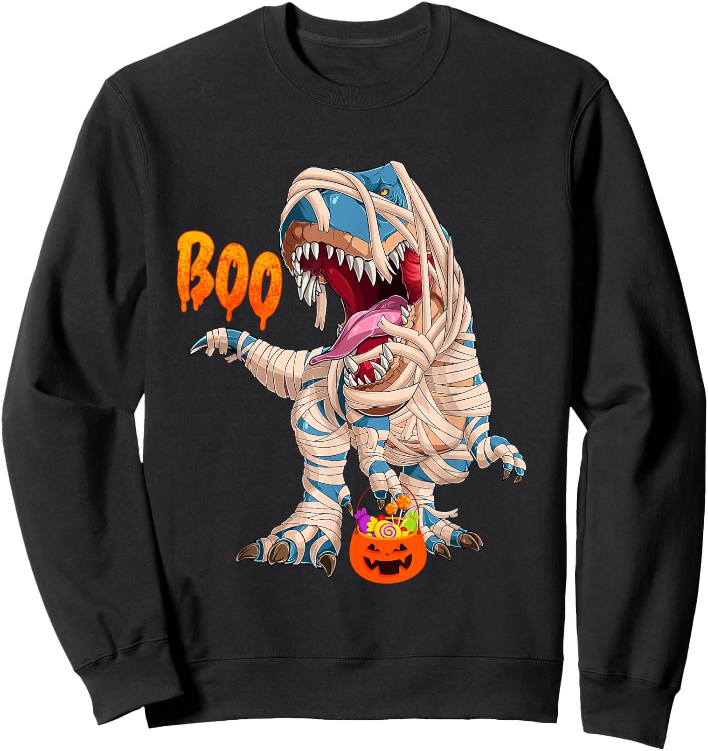 BOO Halloween Ghost Skeleton Dinosaur T-Rex Sweatshirt - Sweatshirt | Black