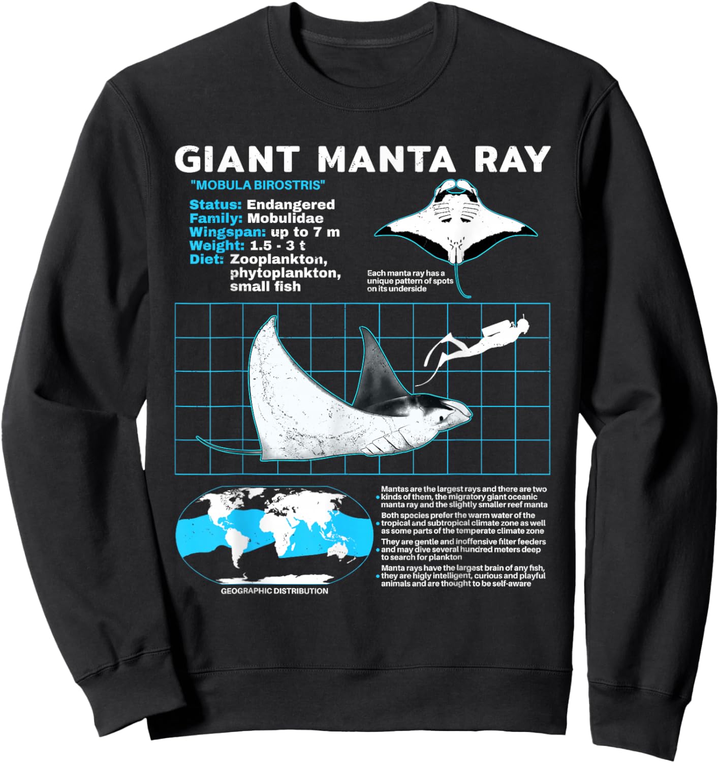 Manta Ray Fact Sheet Sweatshirt - Sweatshirt | Black