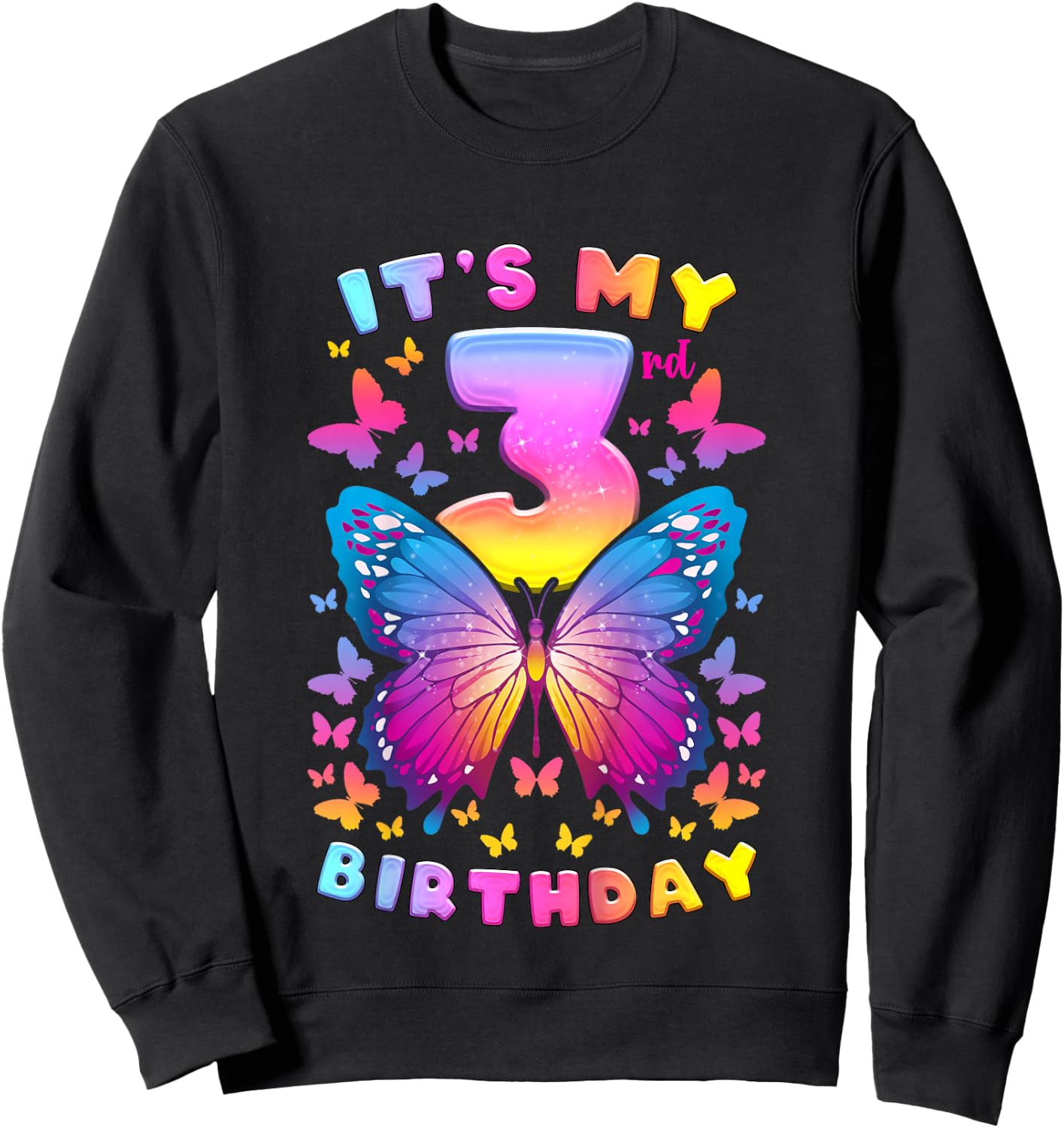 3rd Birthday Girl 3 Years Butterfly Number 3 Sweatshirt - Sweatshirt | Black