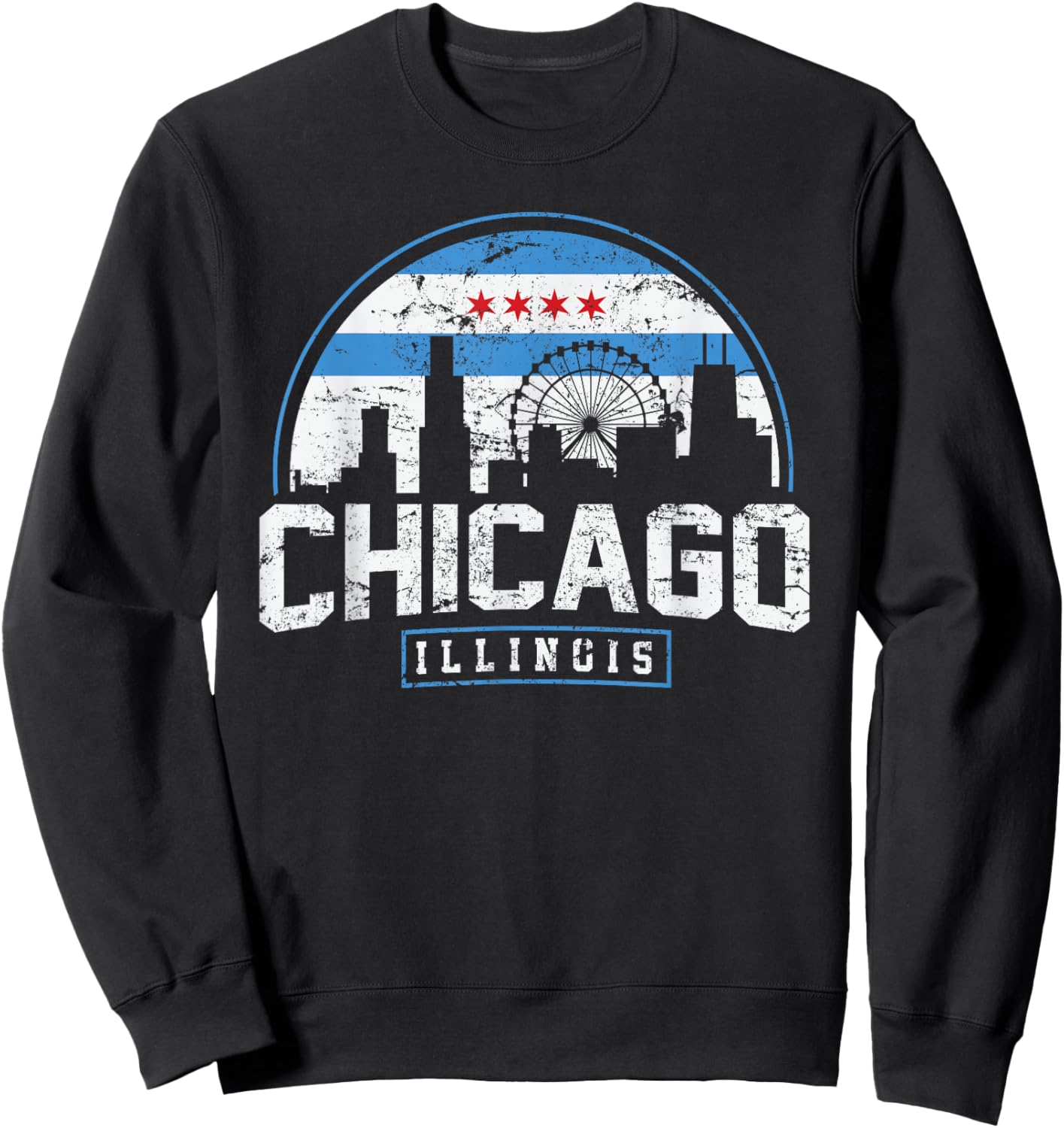 Chicago Illinois Flag Vintage Skyline Shirt Men Women Sweatshirt - Sweatshirt | Black