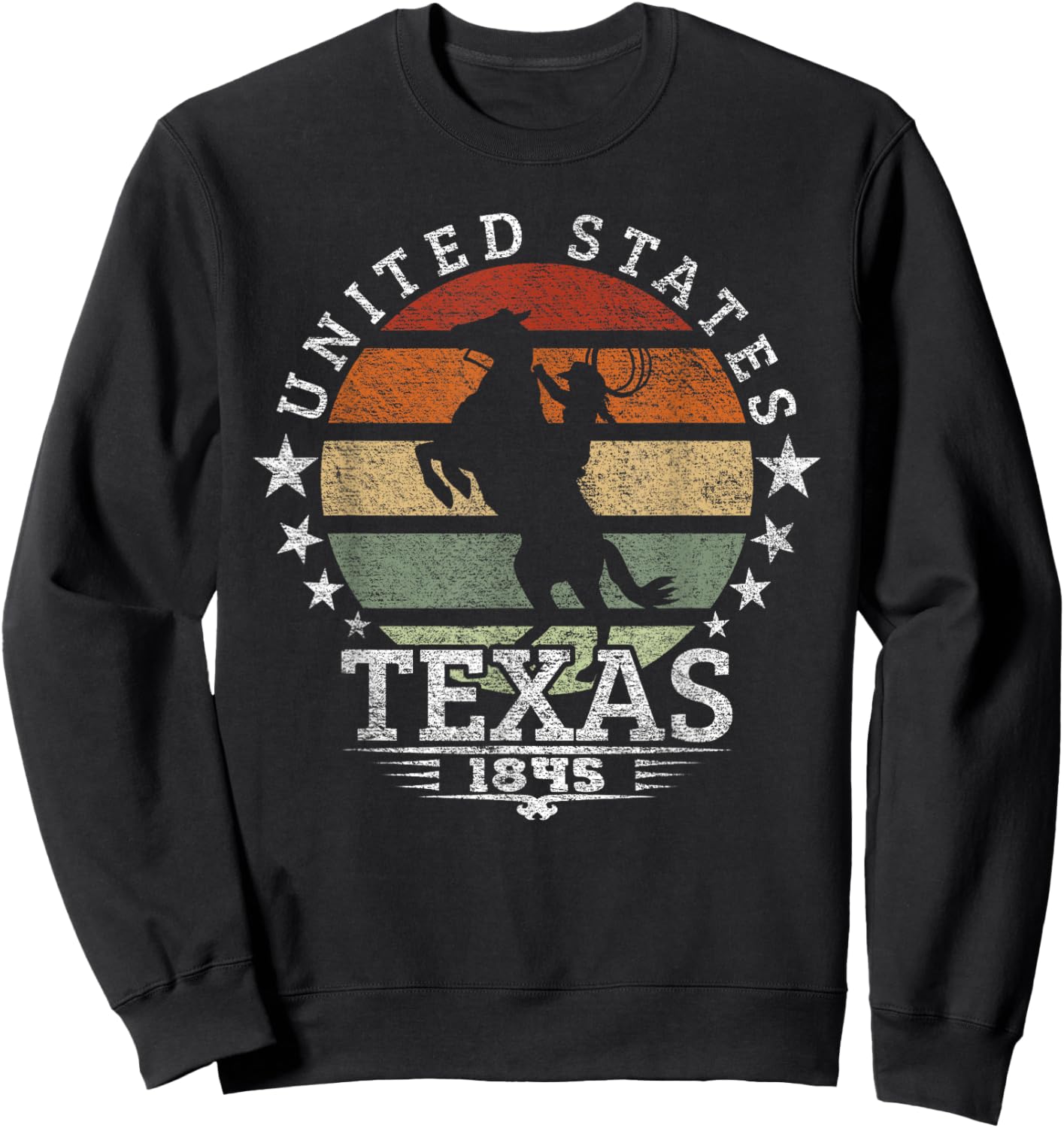 Texas 1845 Vintage horse silhouette Cowboy and Rodeo Fan Sweatshirt - Sweatshirt | Black