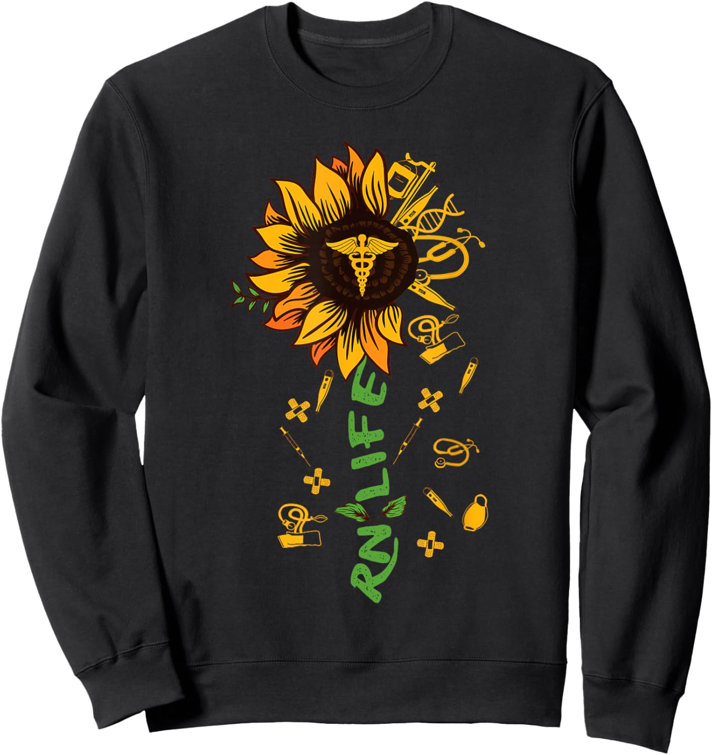 RN Life Nurse Sunflower Medical Nurses Sweatshirt - Sweatshirt | Black