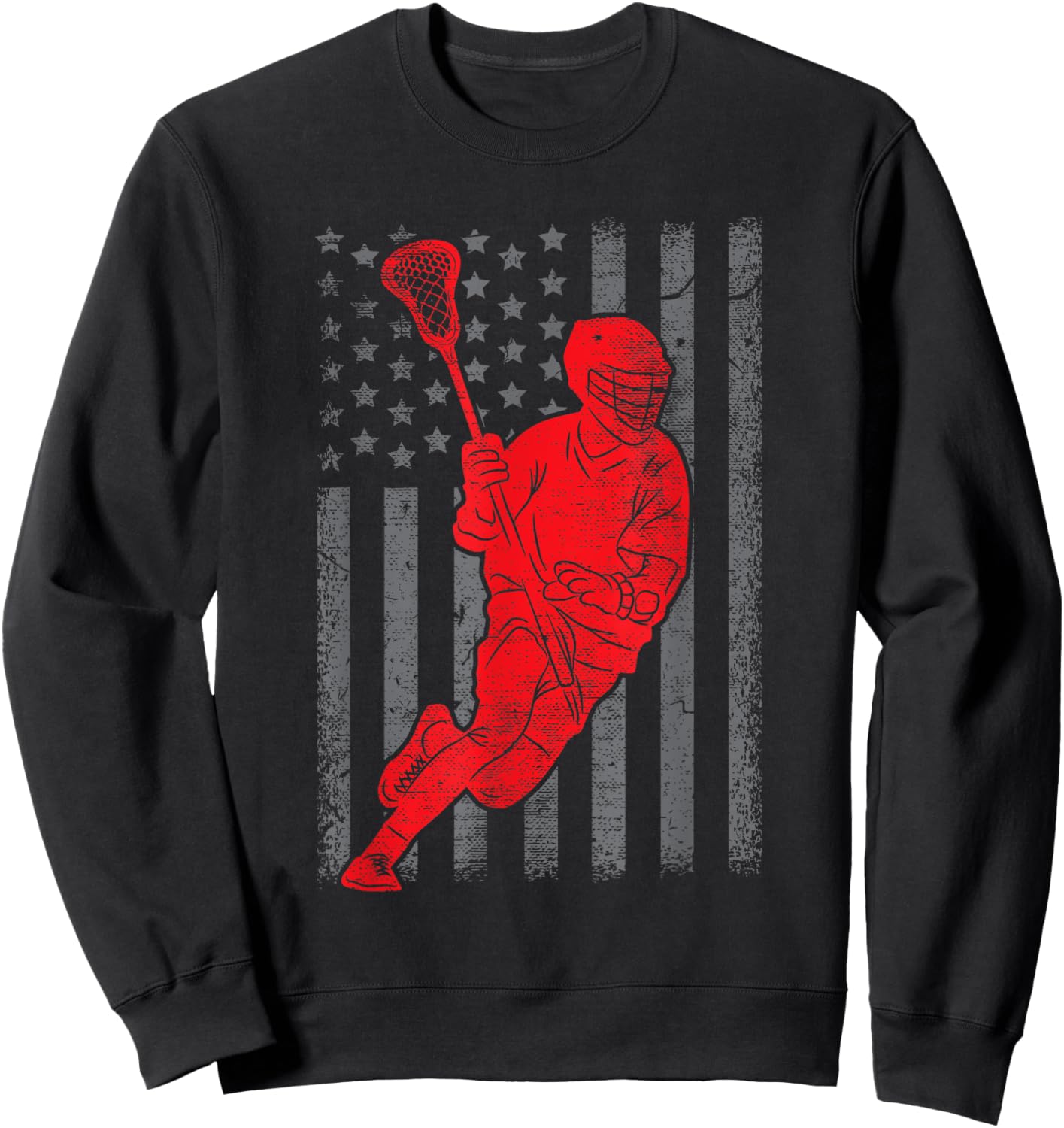 Funny Vintage American Flag Lacrosse USA Sport Gift Men Boys Sweatshirt - Sweatshirt | Black