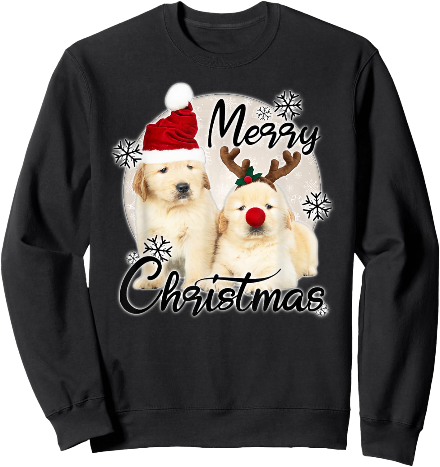 Cute Dog Puppies - Merry Christmas Men Women Kids Sweatshirt - Sweatshirt | Black