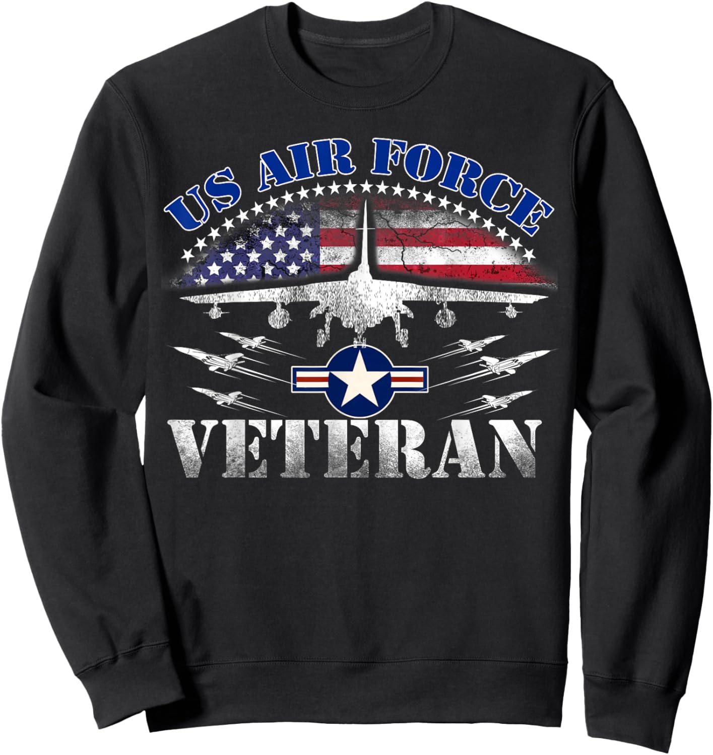 Vintage US Air Force Veteran US Flag USAF Veteran Sweatshirt - Sweatshirt | Black